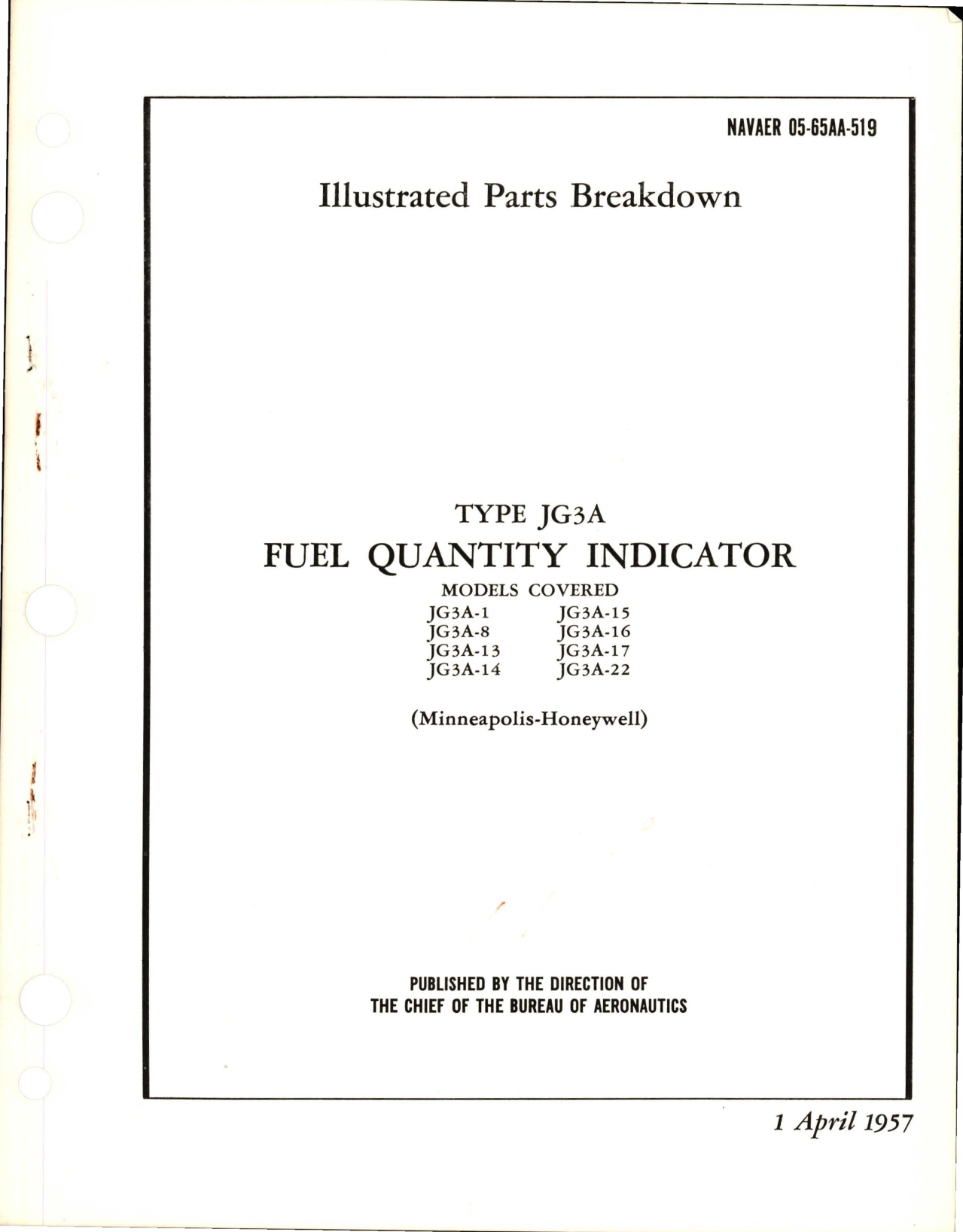 Sample page 1 from AirCorps Library document: Illustrated Parts Breakdown for Fuel Quantity Indicator - Type JG3A 