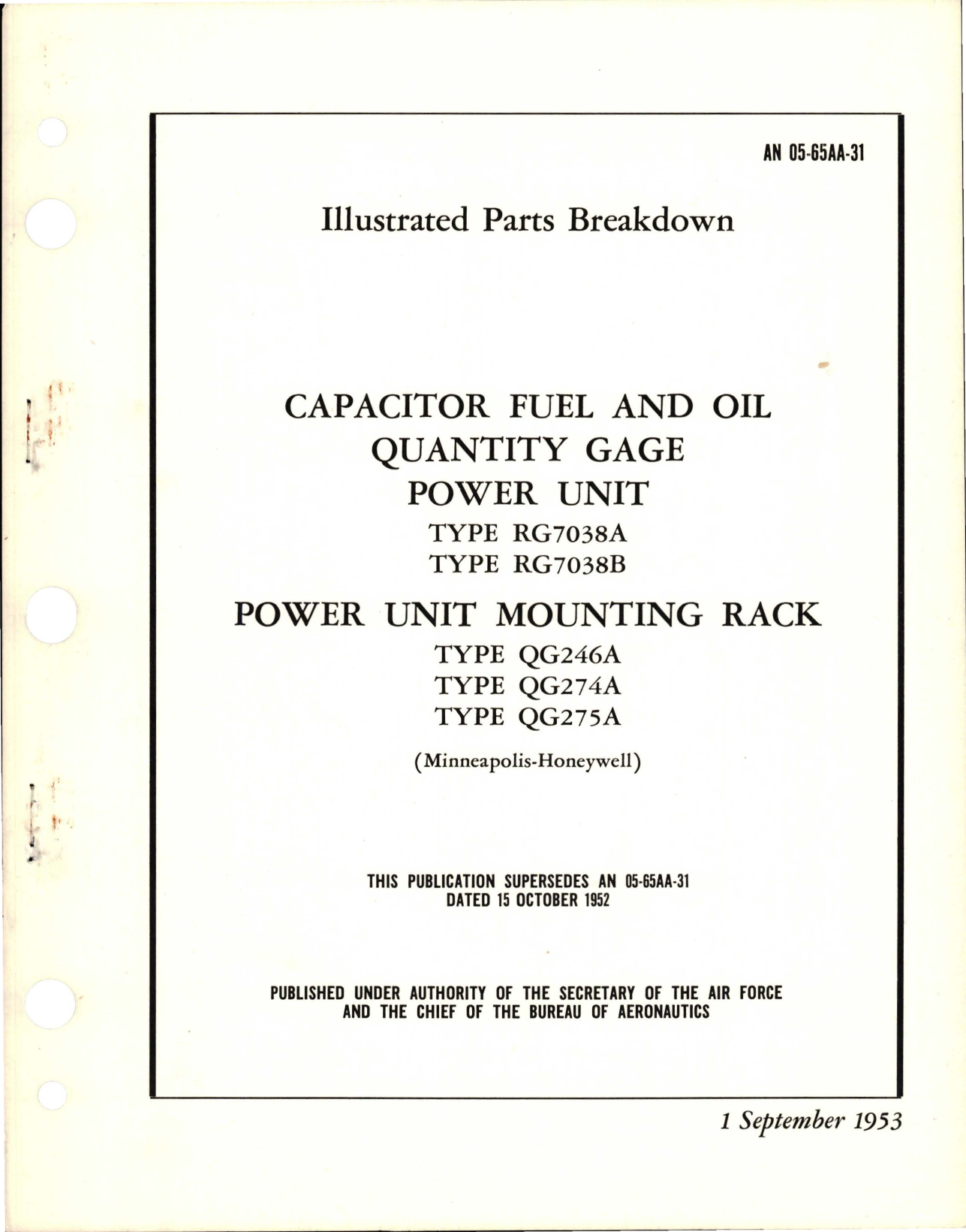 Sample page 1 from AirCorps Library document: Illustrated Parts Breakdown for Capacitor Fuel and Oil Quantity Gage Power Unit and Mounting Rack