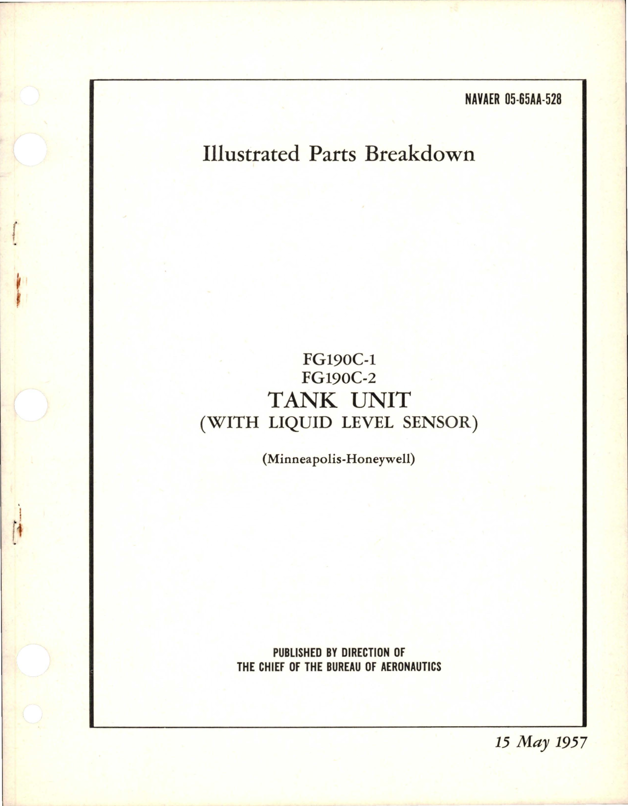 Sample page 1 from AirCorps Library document: Illustrated Parts Breakdown for Tank Unit with Liquid Level Sensor - FG190C-1 and FG190C-2