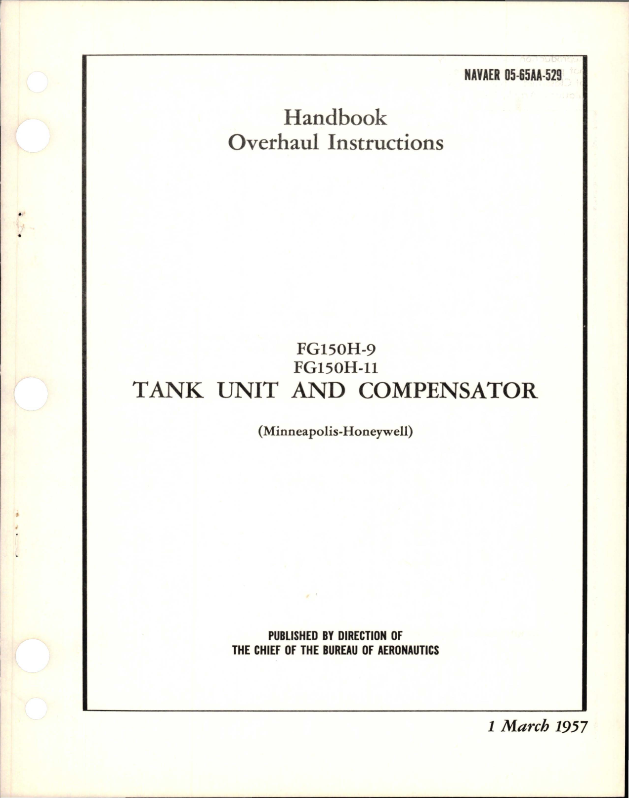 Sample page 1 from AirCorps Library document: Overhaul Instructions for Tank Unit and Compensator - FG150H-9 and FG150H-11