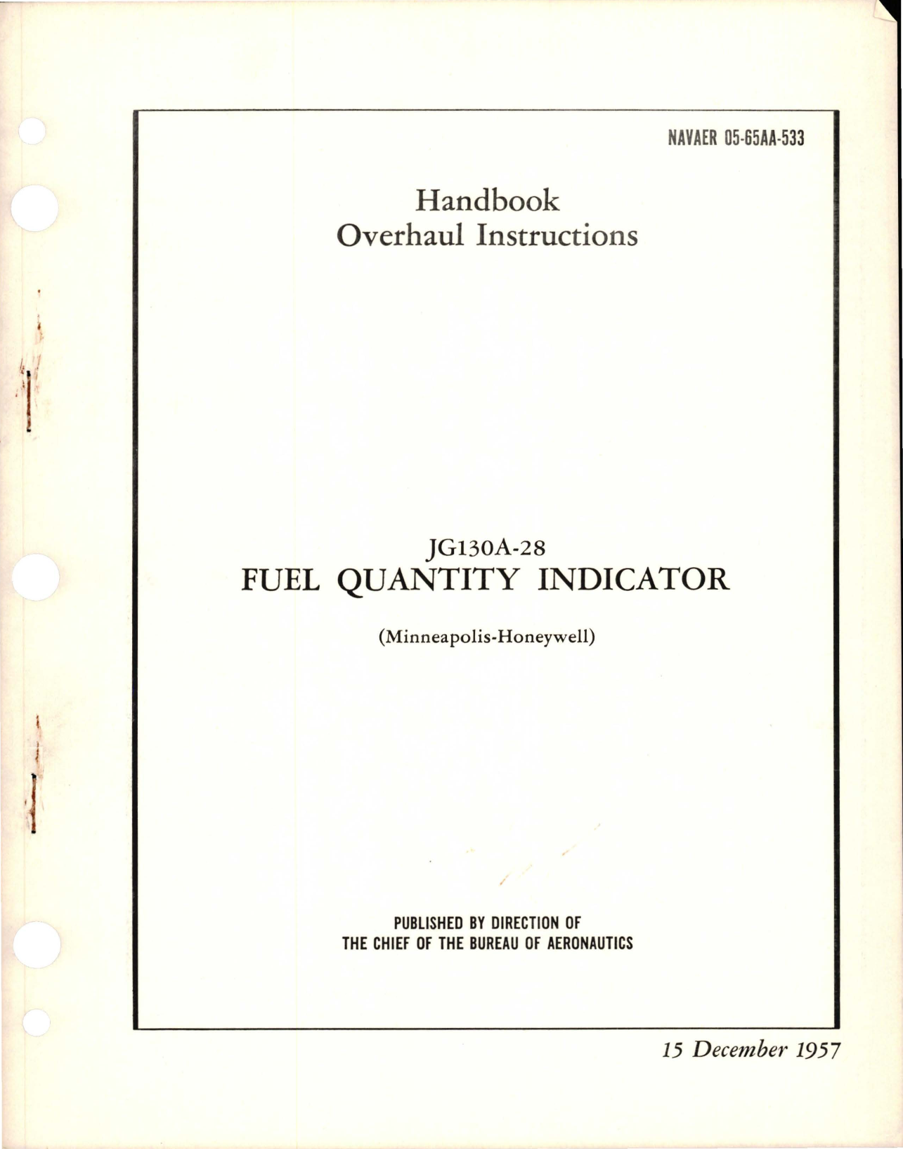 Sample page 1 from AirCorps Library document: Overhaul Instructions for Fuel Quantity Indicator - JG130A-28