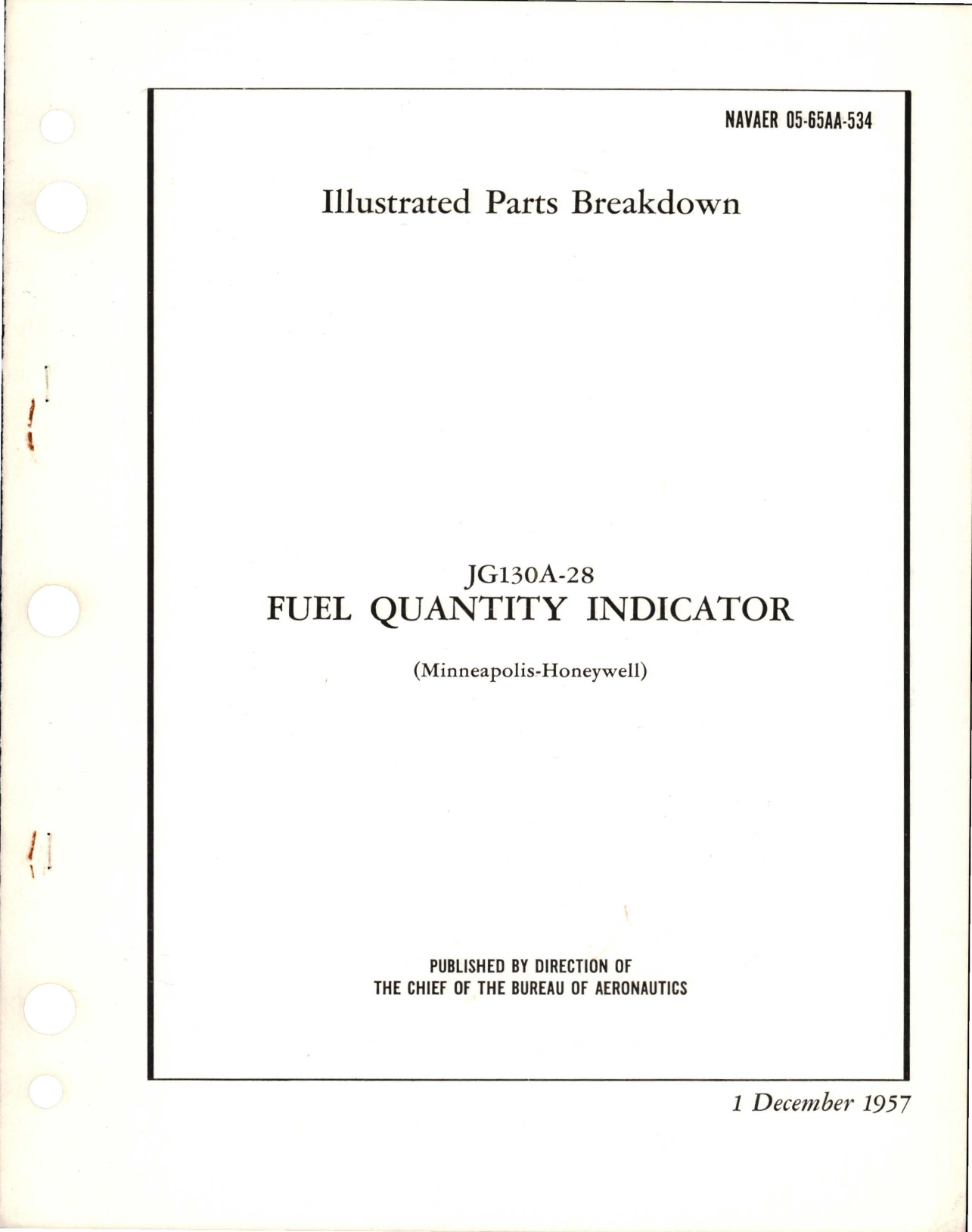 Sample page 1 from AirCorps Library document: Illustrated Parts Breakdown for Fuel Quantity Indicator - JG130A-28