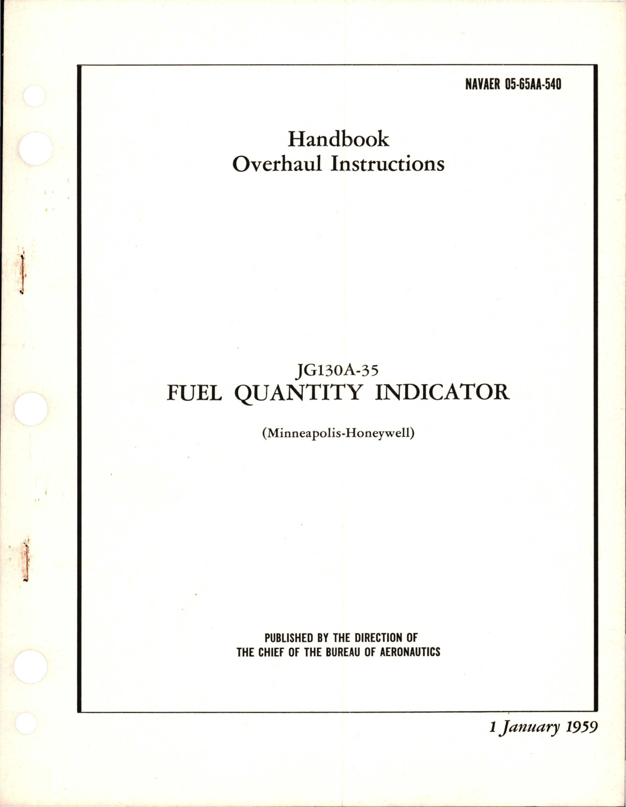 Sample page 1 from AirCorps Library document: Overhaul Instructions for Fuel Quantity Indicator - JG130A-35