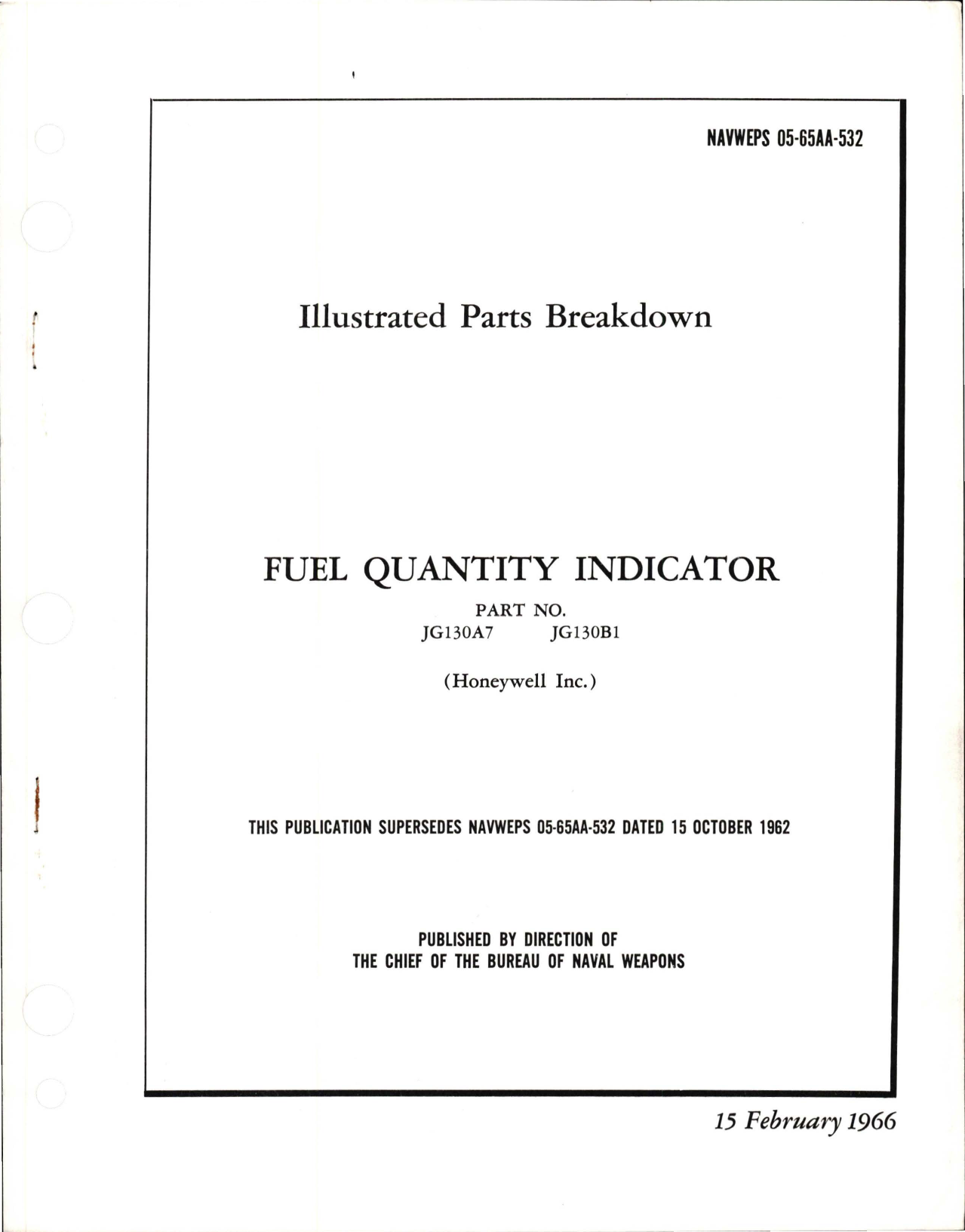 Sample page 1 from AirCorps Library document: Illustrated Parts Breakdown for Fuel Quantity Indicator - Part JG130A7 and JG130B1