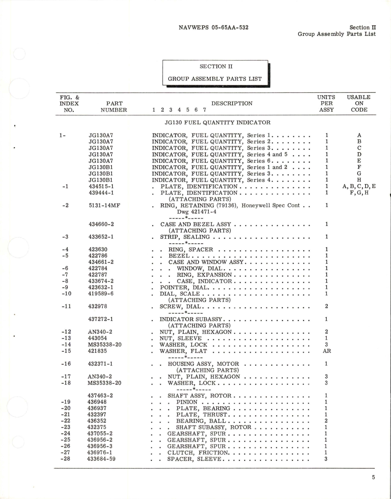 Sample page 7 from AirCorps Library document: Illustrated Parts Breakdown for Fuel Quantity Indicator - Part JG130A7 and JG130B1