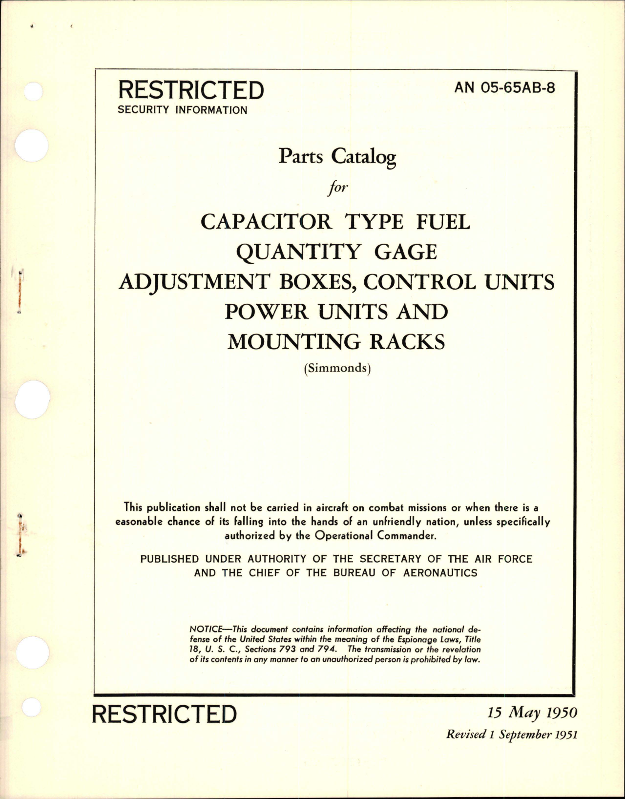 Sample page 1 from AirCorps Library document: Parts Catalog for Capacitor Type Fuel Quantity Gage Adjustment Boxes, Control Units, Power Units and Mounting Racks