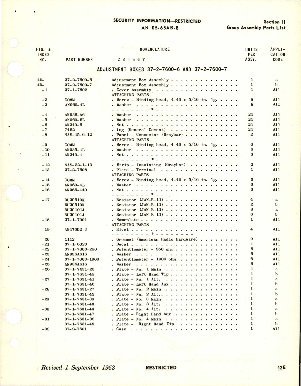 Sample page 7 from AirCorps Library document: Revision to Parts Catalog for Capacitor Type Fuel Quantity Gage Adjustment Boxes, Control Units, Power Units and Mounting Racks 