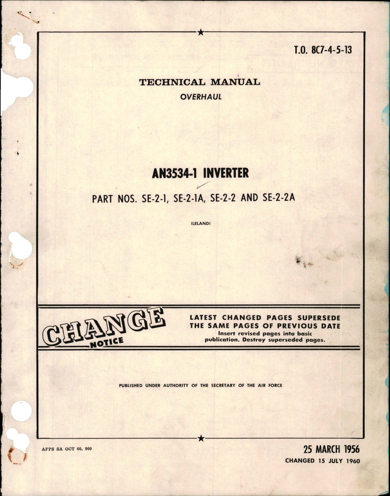 Sample page 1 from AirCorps Library document: Overhaul for Inverter - AN3534-1 - Parts SE-2-1, SE-2-1A, SE-2-2, and SE-2-2A