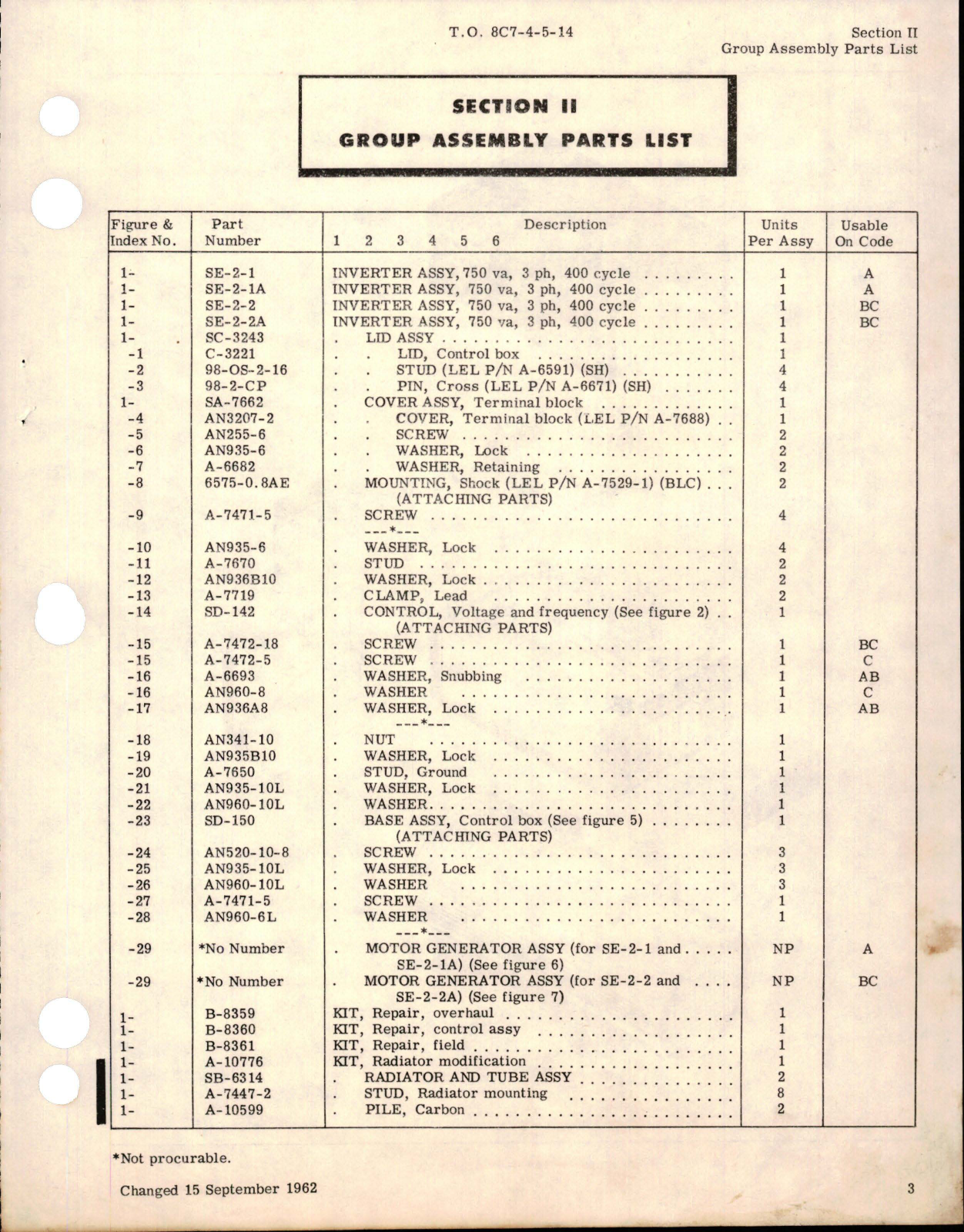 Sample page 5 from AirCorps Library document: Illustrated Parts Breakdown for Inverter - AN3531-1 - Parts SE-2-1, SE-2-1A, SE-2-2, and SE-2-2A