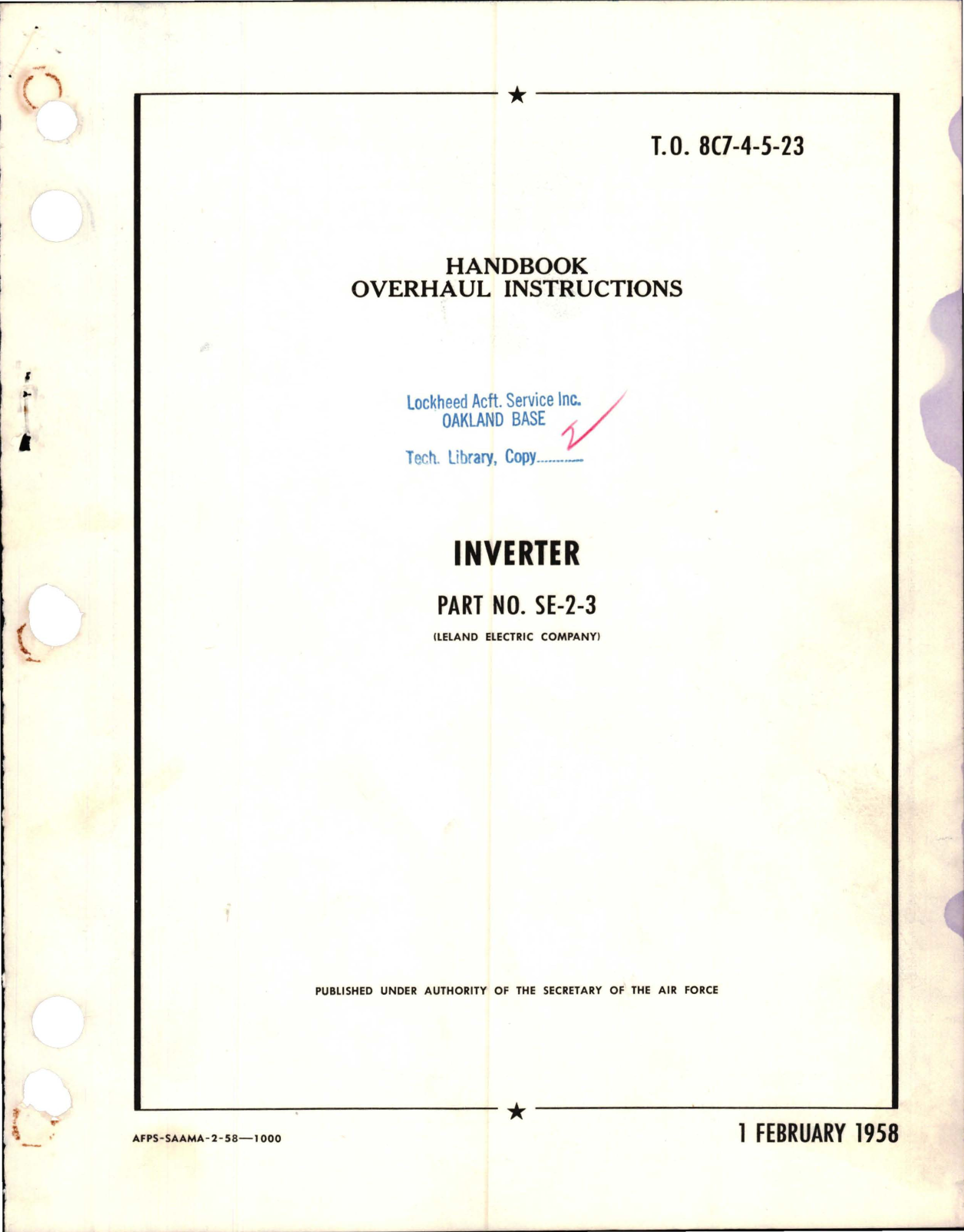 Sample page 1 from AirCorps Library document: Overhaul Instructions for Inverter - Part SE-2-3