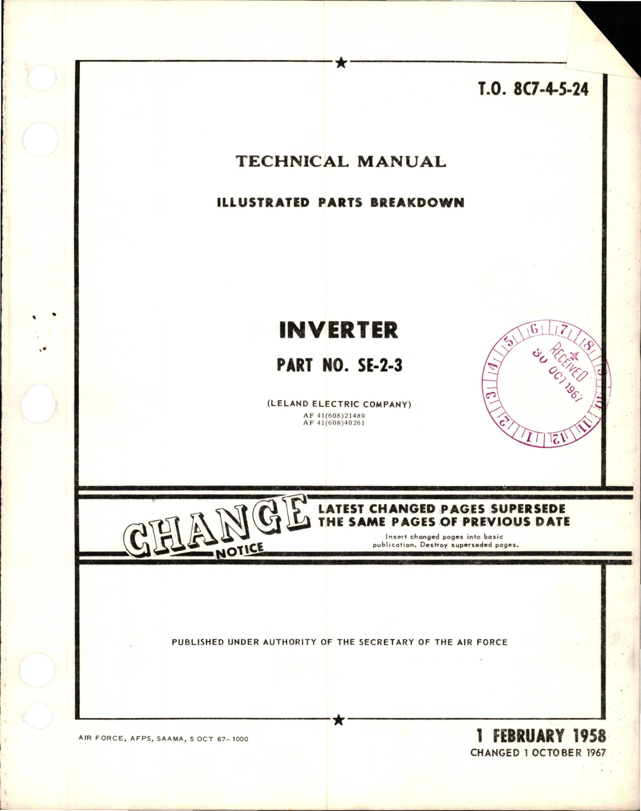 Sample page 1 from AirCorps Library document: Illustrated Parts Breakdown for Inverter - Part SE-2-3