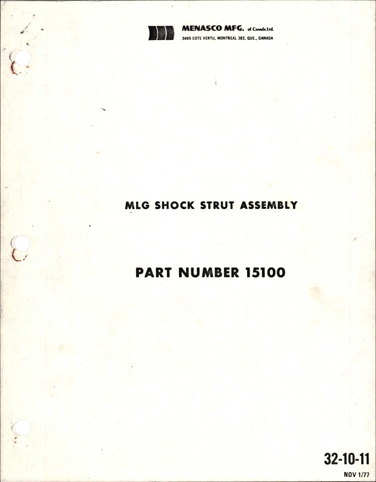 Sample page 1 from AirCorps Library document: Component Maintenance Manual for MLG Shock Strut Assembly - Part 15100