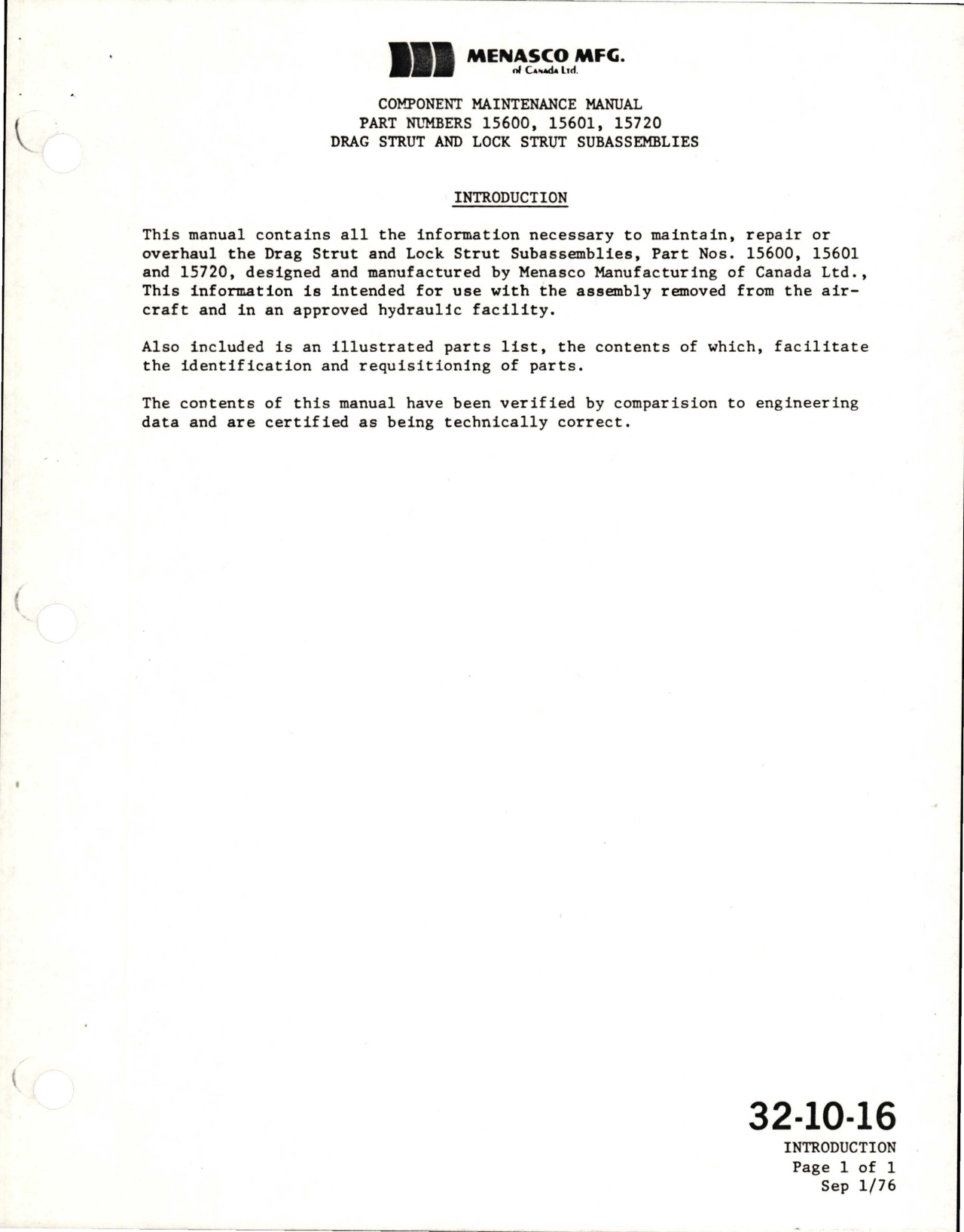 Sample page 9 from AirCorps Library document: Component Maintenance Manual for Main Landing Gear Drag Strut and Lock Strut Subassemblies 