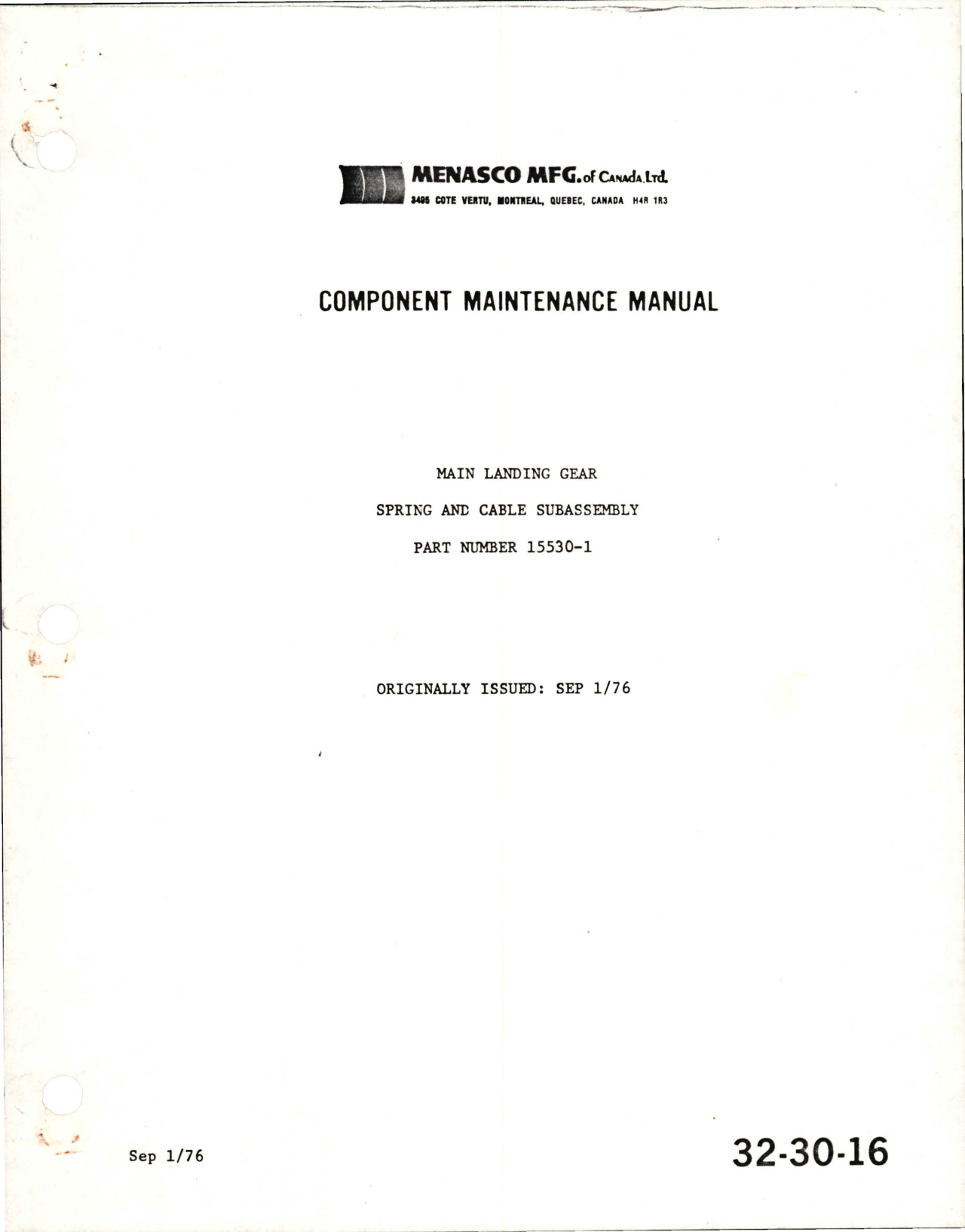 Sample page 1 from AirCorps Library document: Component Maintenance Manual for Main Landing Gear Spring and Cable Subassembly - Part 15530-1