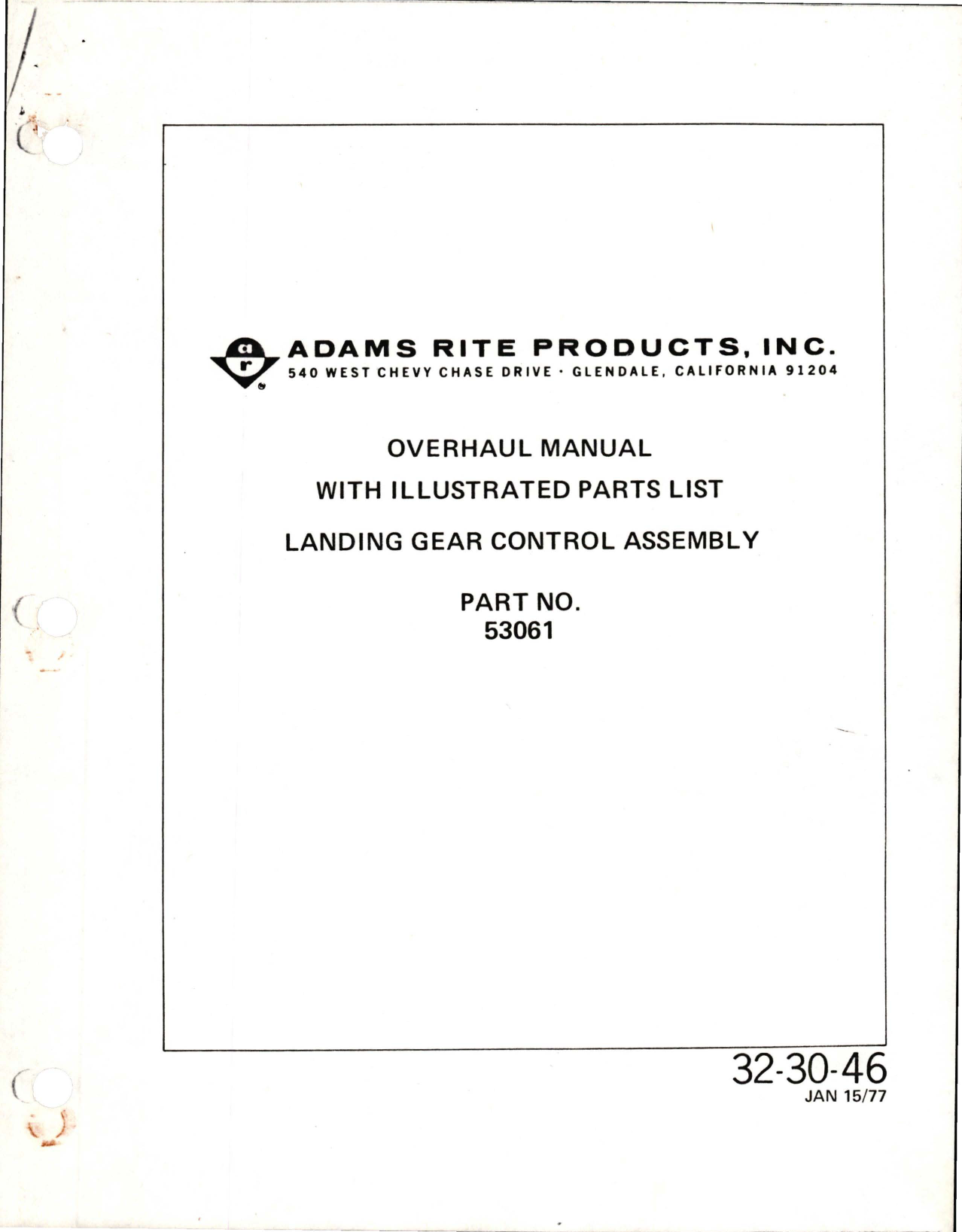 Sample page 1 from AirCorps Library document: Overhaul with Illustrated Parts List for Landing Gear Control Assembly - Part 53061