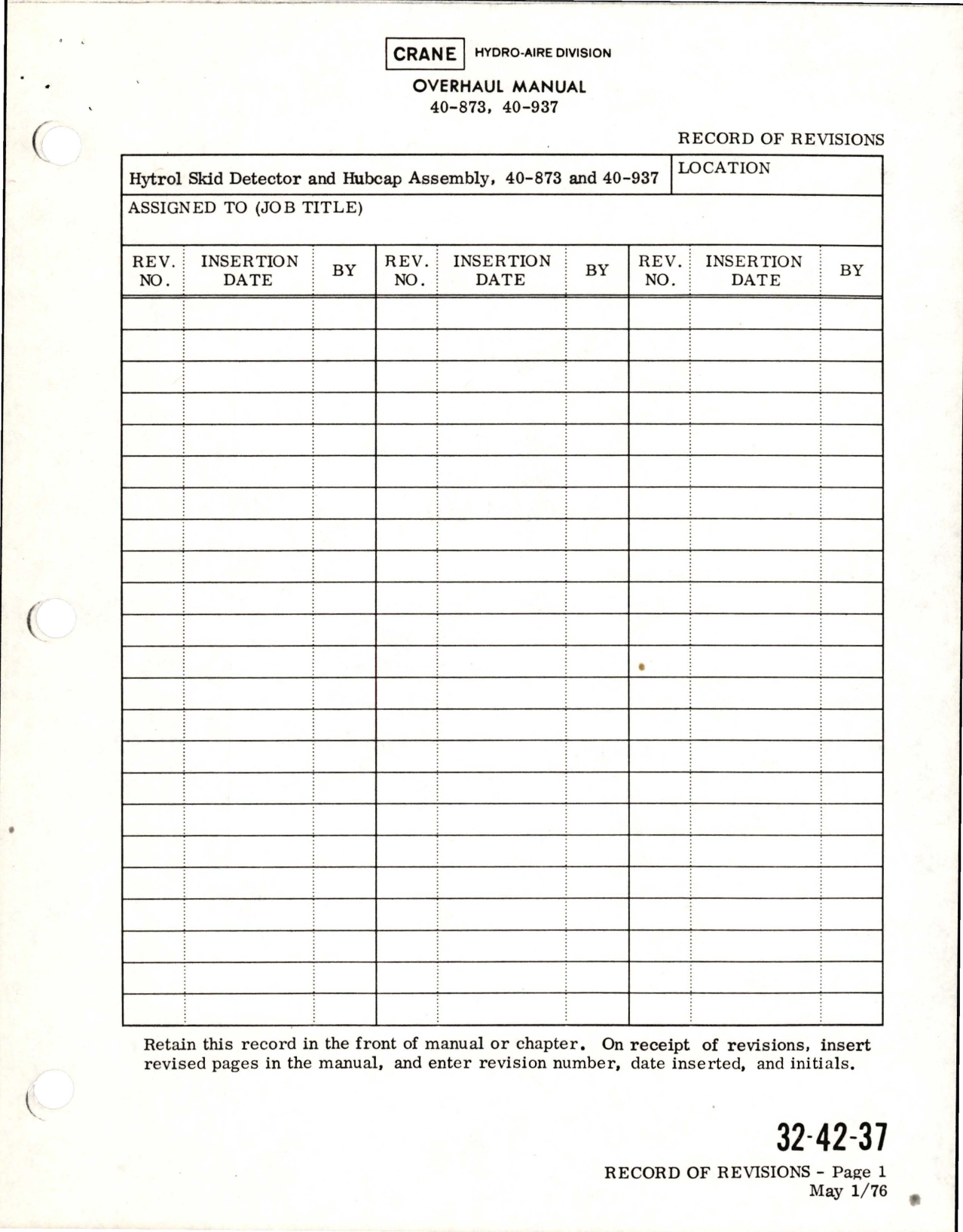 Sample page 5 from AirCorps Library document: Overhaul with Illustrated Parts List for Hytrol Skid Detector & Hubcap Assembly - Parts 40-873 and 40-937 