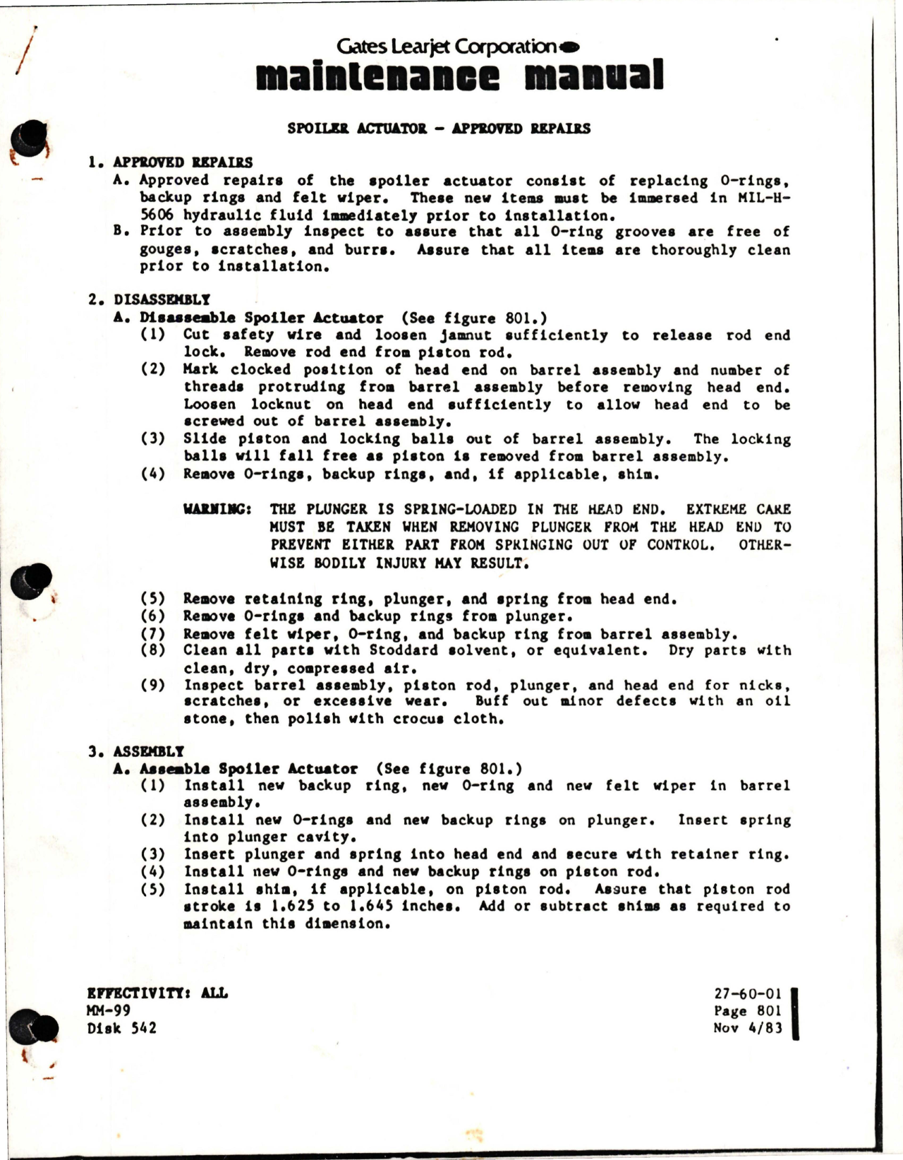 Sample page 1 from AirCorps Library document: Maintenance Manual for Spoiler Actuator - Approved Repairs