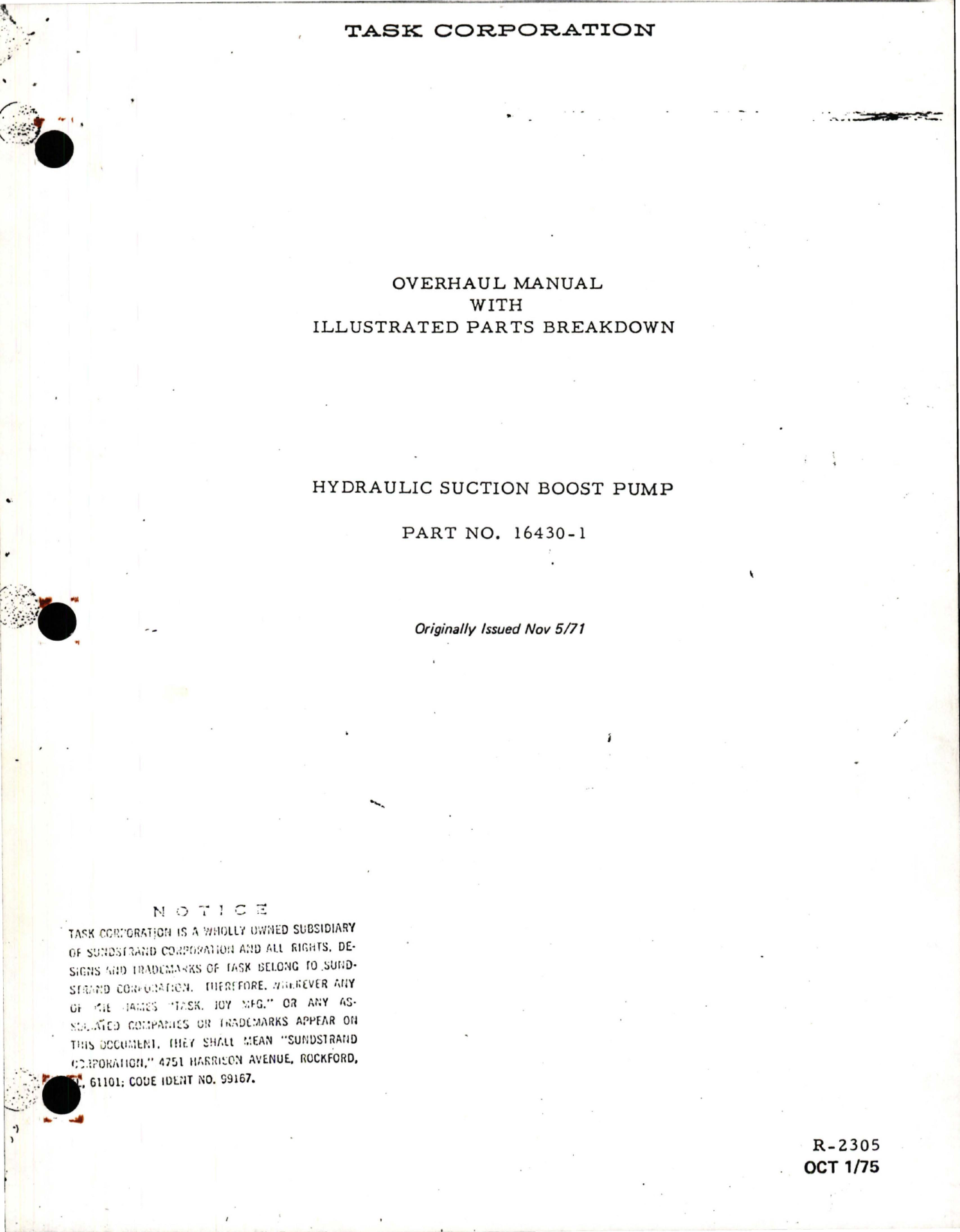 Sample page 1 from AirCorps Library document: Overhaul with Illustrated Parts Breakdown for Hydraulic Suction Boost Pump - Part 16430-1