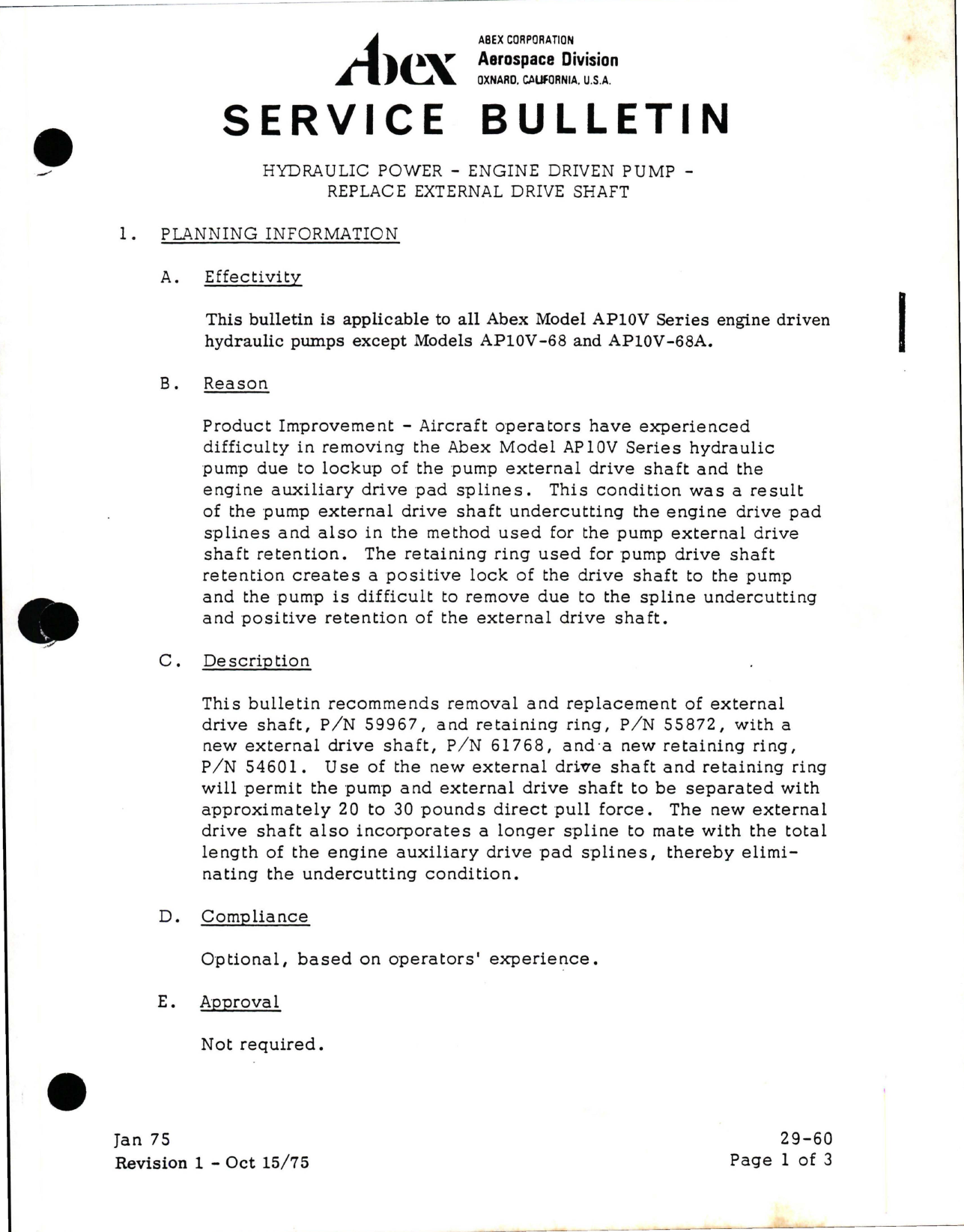 Sample page 1 from AirCorps Library document: Replace External Drive Shaft for Hydraulic Pump