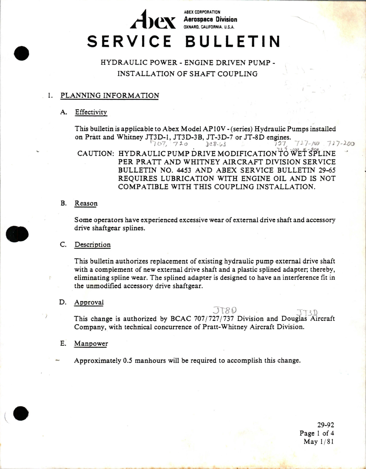 Sample page 1 from AirCorps Library document: Installation of Shaft Coupling for Hydraulic Pump