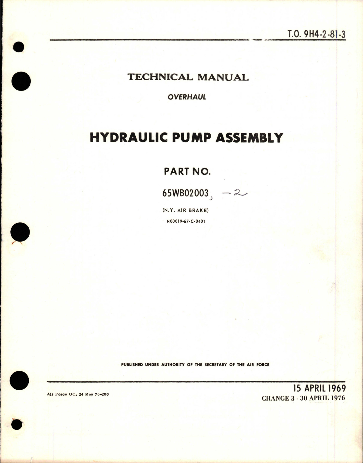 Sample page 1 from AirCorps Library document: Overhaul Manual for Hydraulic Pump Assembly - Part 65WB02003