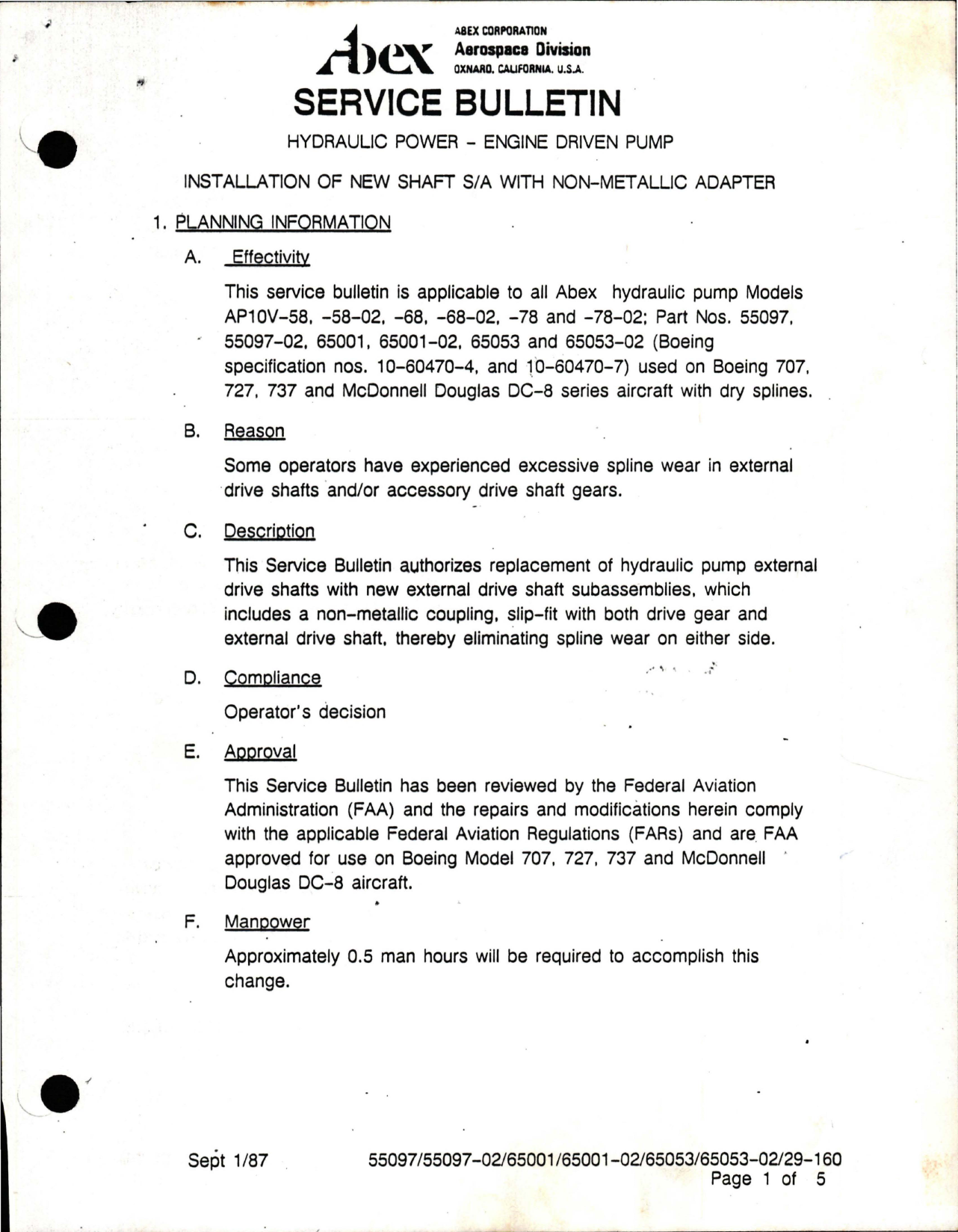 Sample page 1 from AirCorps Library document: Installation of New Shaft S/A w Non Metallic Adapter for Hydraulic Pump