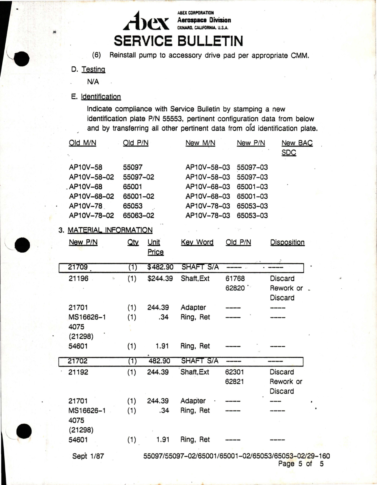 Sample page 5 from AirCorps Library document: Installation of New Shaft S/A w Non Metallic Adapter for Hydraulic Pump