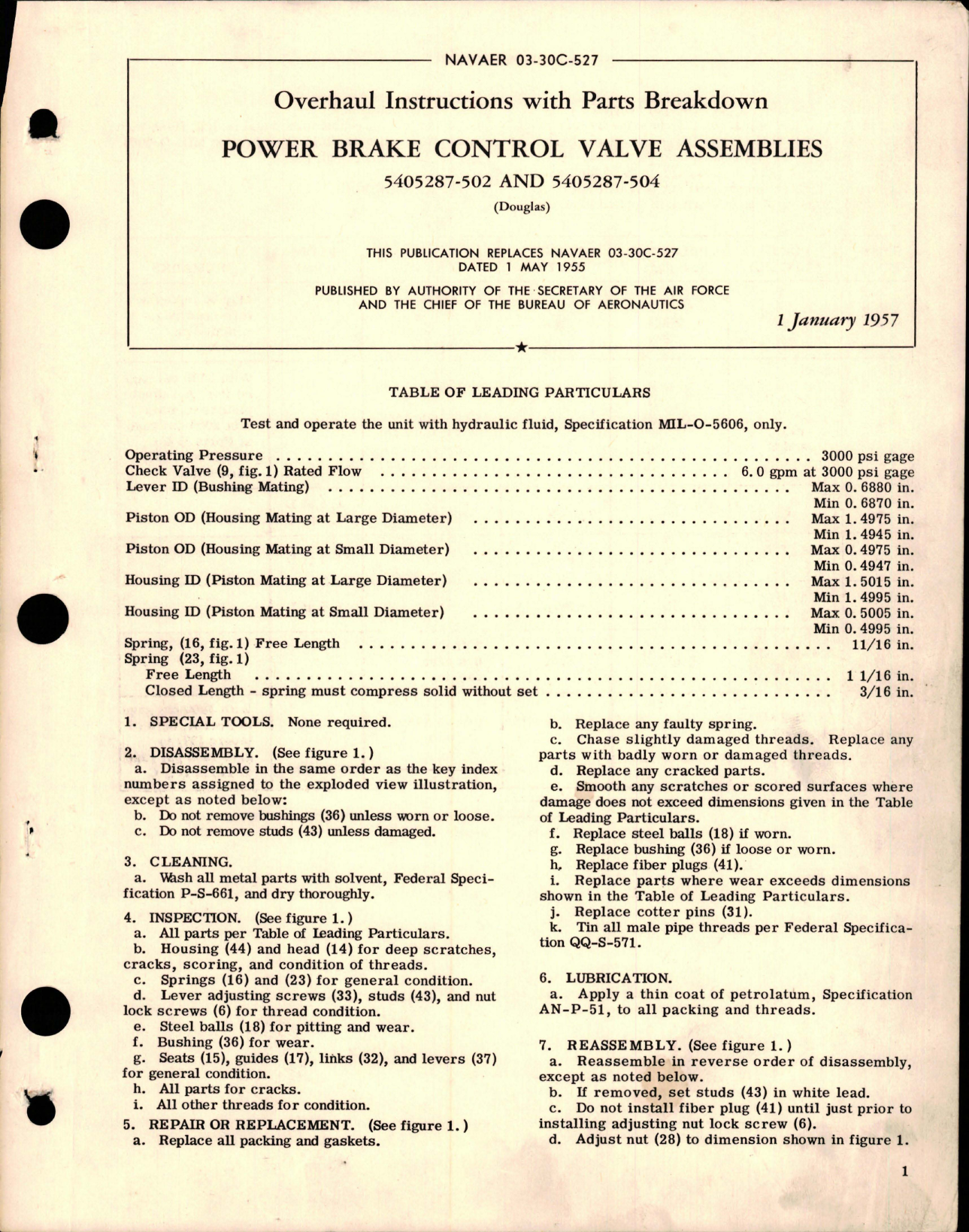 Sample page 1 from AirCorps Library document: Overhaul Instructions with Parts for Power Brake Control Valve Assemblies - 5405287-502 and 5405287-504