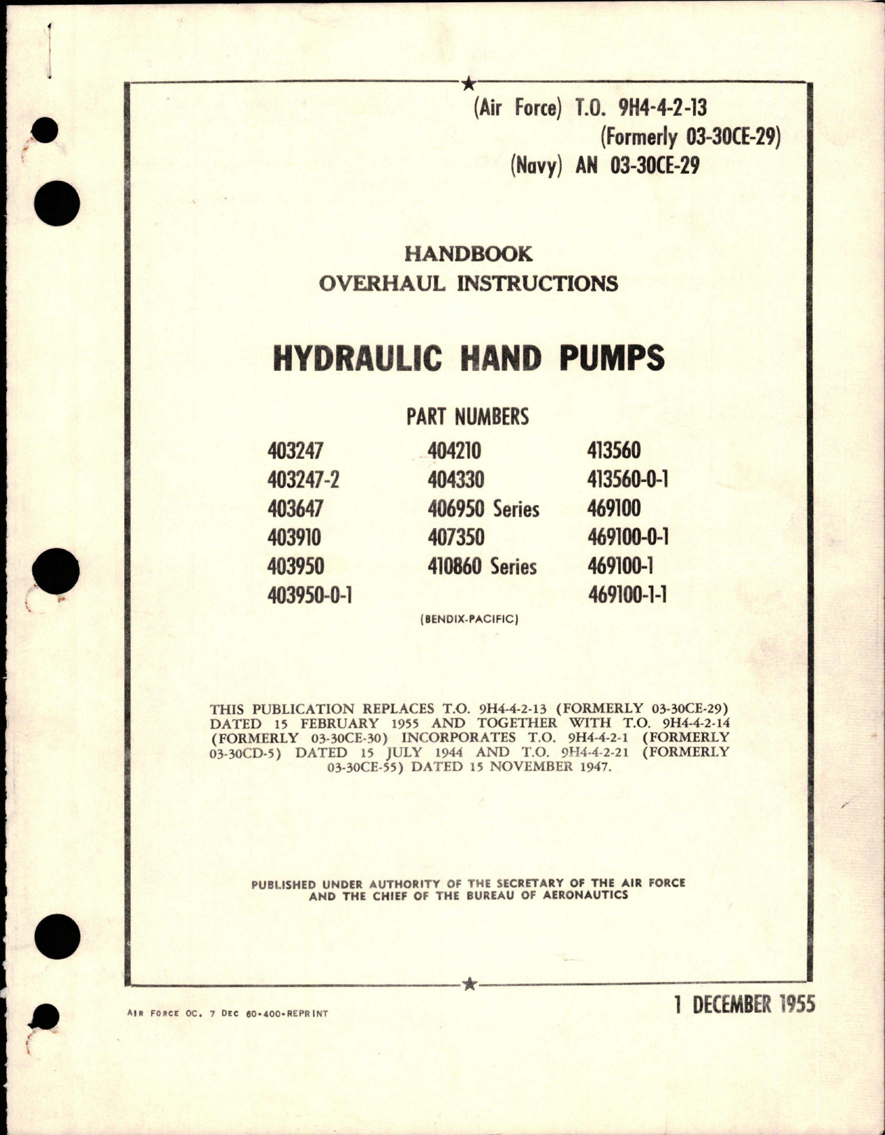 Sample page 1 from AirCorps Library document: Overhaul Instructions for Hydraulic Hand Pumps