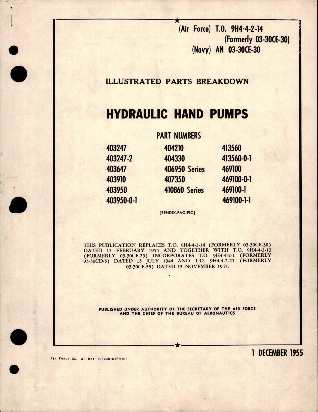 Sample page 1 from AirCorps Library document: Illustrated Parts Breakdown for Hydraulic Hand Pumps