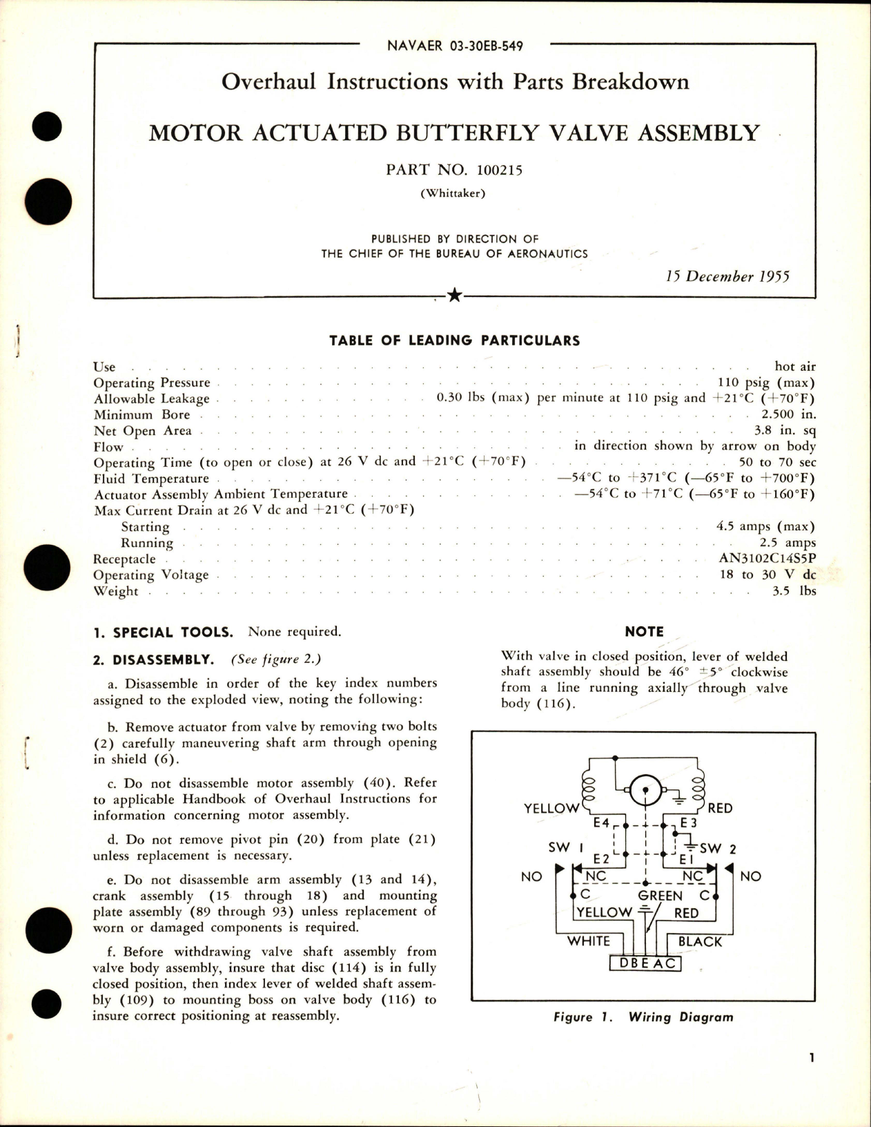 Sample page 1 from AirCorps Library document: Overhaul Instructions with Parts for Motor Actuated Butterfly Valve Assembly - Part 100215