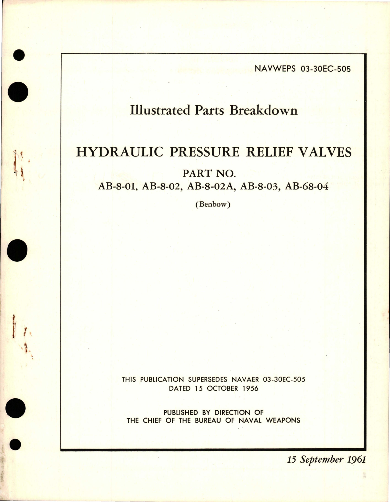 Sample page 1 from AirCorps Library document: Illustrated Parts Breakdown for Hydraulic Pressure Relief Valves