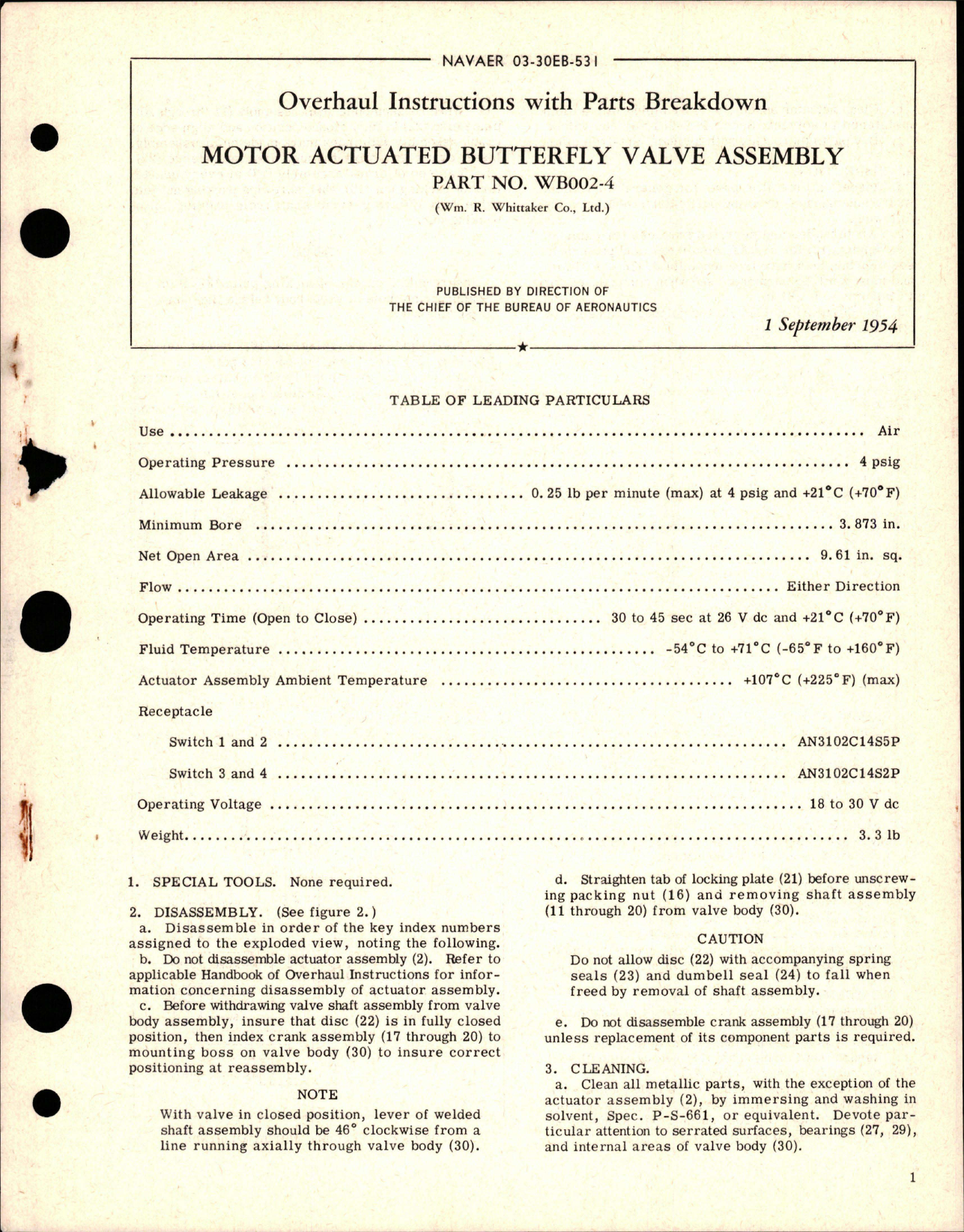 Sample page 1 from AirCorps Library document: Overhaul Instruction with Parts for Motor Actuated Butterfly Valve Assembly - Part WB002-4