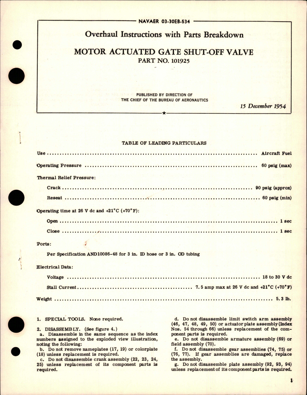 Sample page 1 from AirCorps Library document: Overhaul Instructions with Parts for Motor Actuated Gate Shut Off Valve - Part 101925