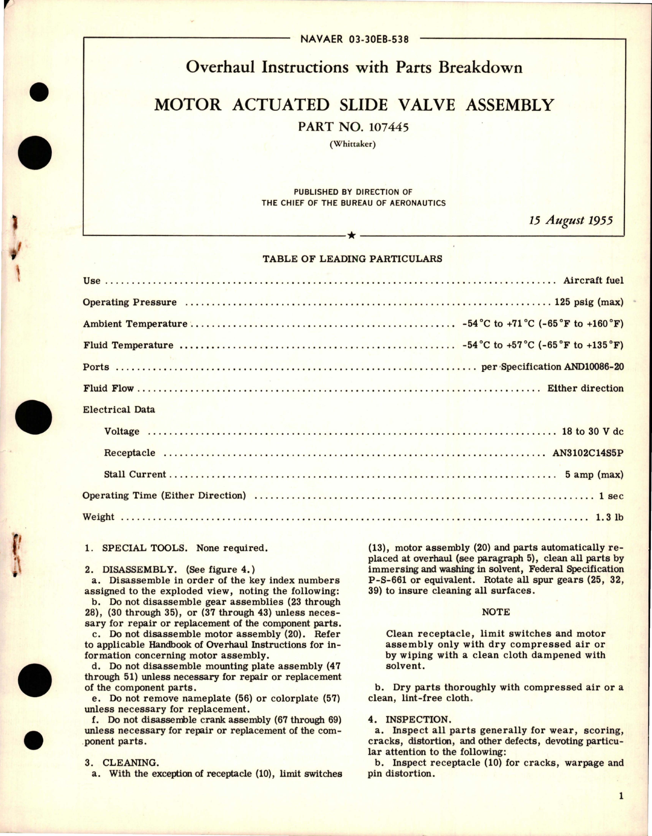 Sample page 1 from AirCorps Library document: Overhaul Instructions with Parts for Motor Actuated Slide Valve Assembly - Part 107445