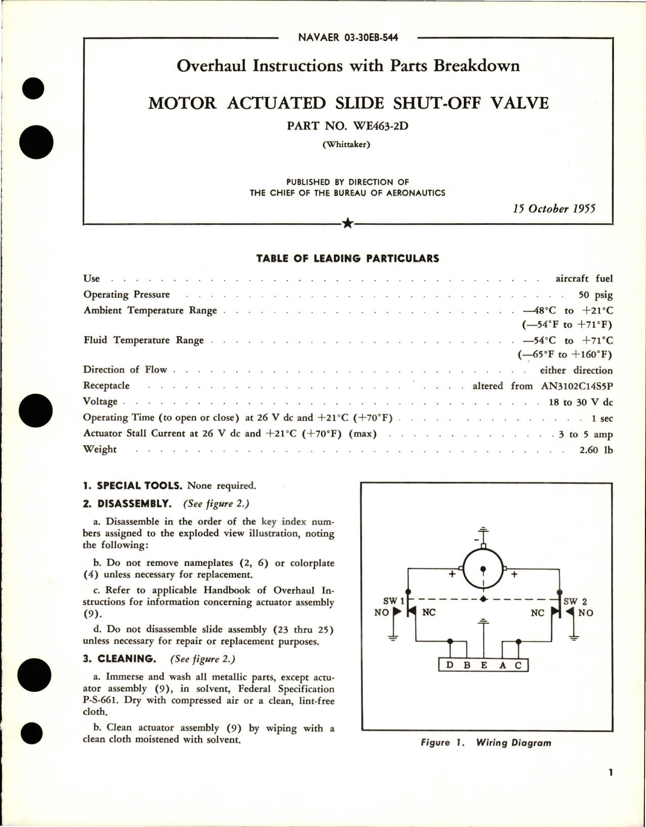 Sample page 1 from AirCorps Library document: Overhaul Instructions with Parts for Motor Actuated Slide Shut Off Valve - Part WE5463-2D