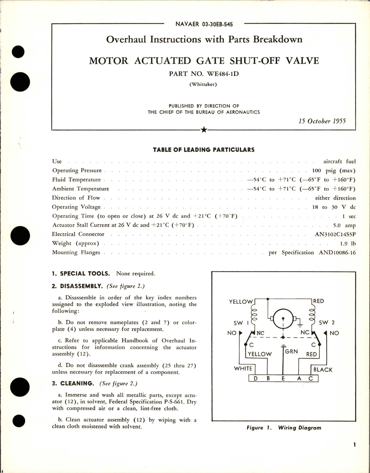 Sample page 1 from AirCorps Library document: Overhaul Instructions with Parts for Motor Actuated Gate Shut Off Valve - Part WE484-1D