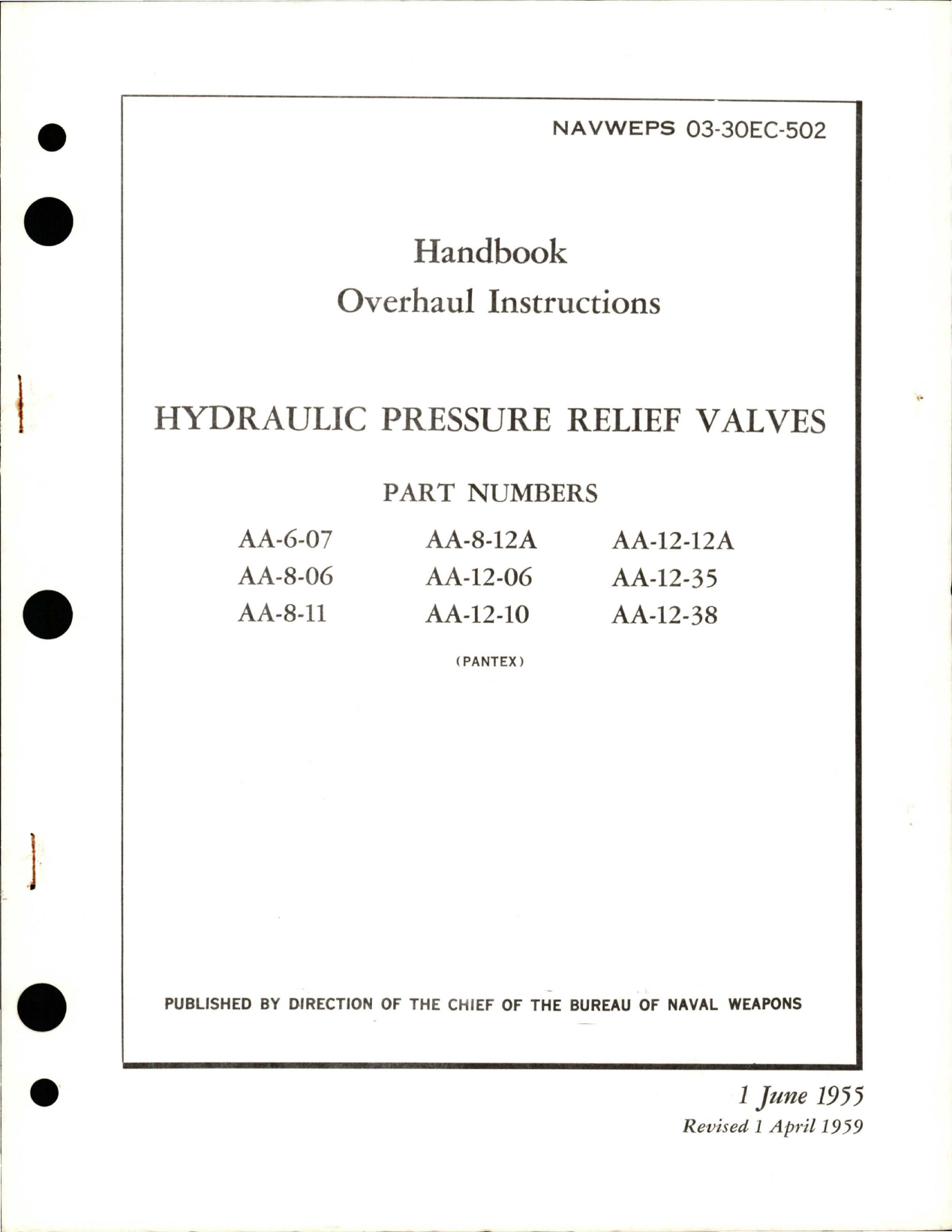 Sample page 1 from AirCorps Library document: Overhaul Instructions for Hydraulic Pressure Relief Valves