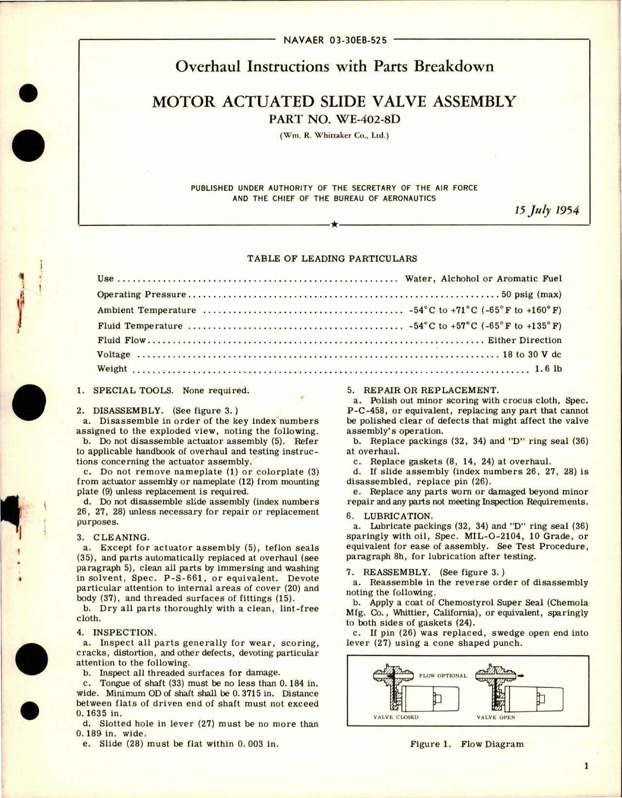 Sample page 1 from AirCorps Library document: Overhaul Instructions with Parts for Motor Actuated Slide Valve Assembly - Part WE-402-8D