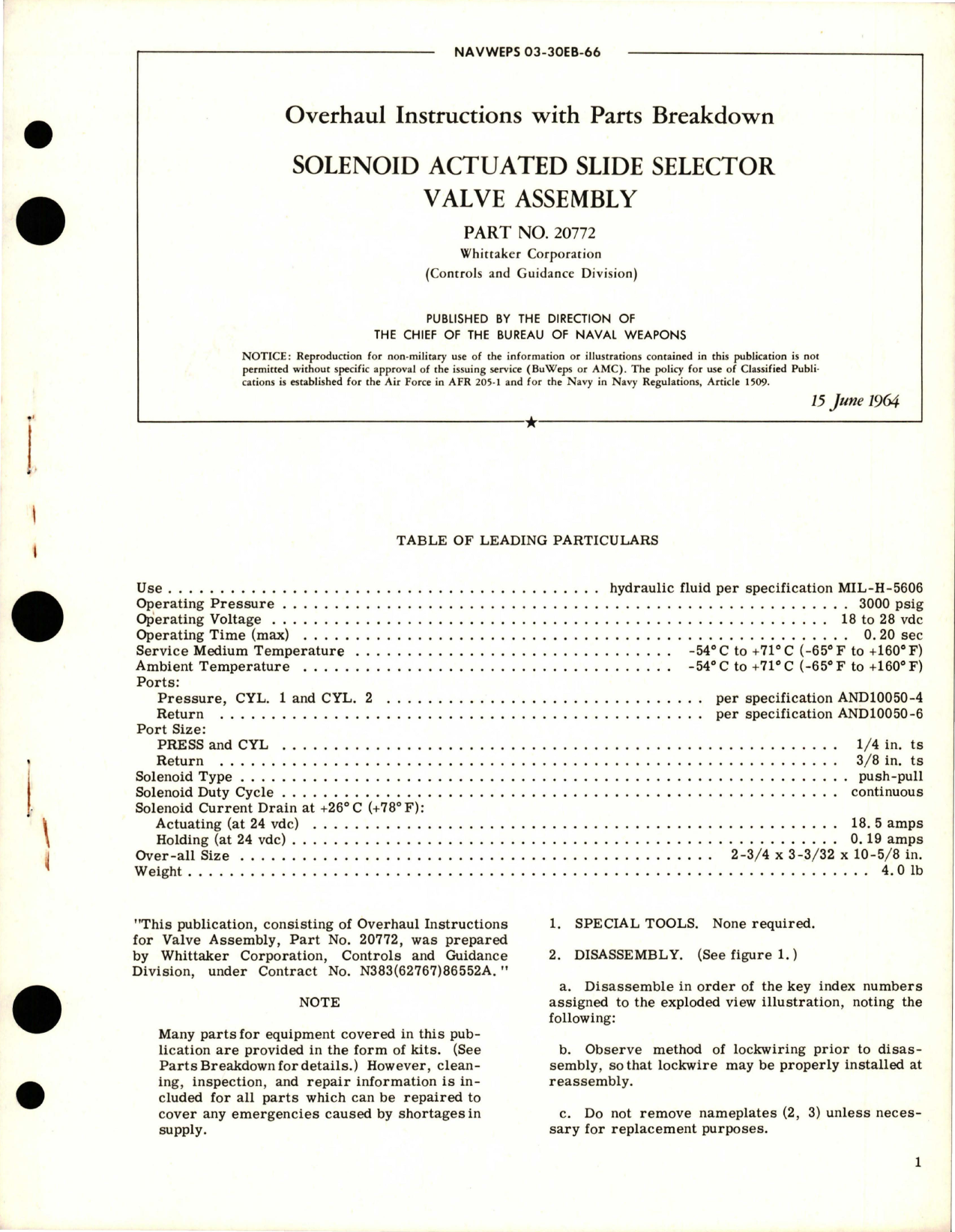 Sample page 1 from AirCorps Library document: Overhaul Instructions with Parts for Solenoid Actuated Slide Selector Valve Assembly - Part 20772