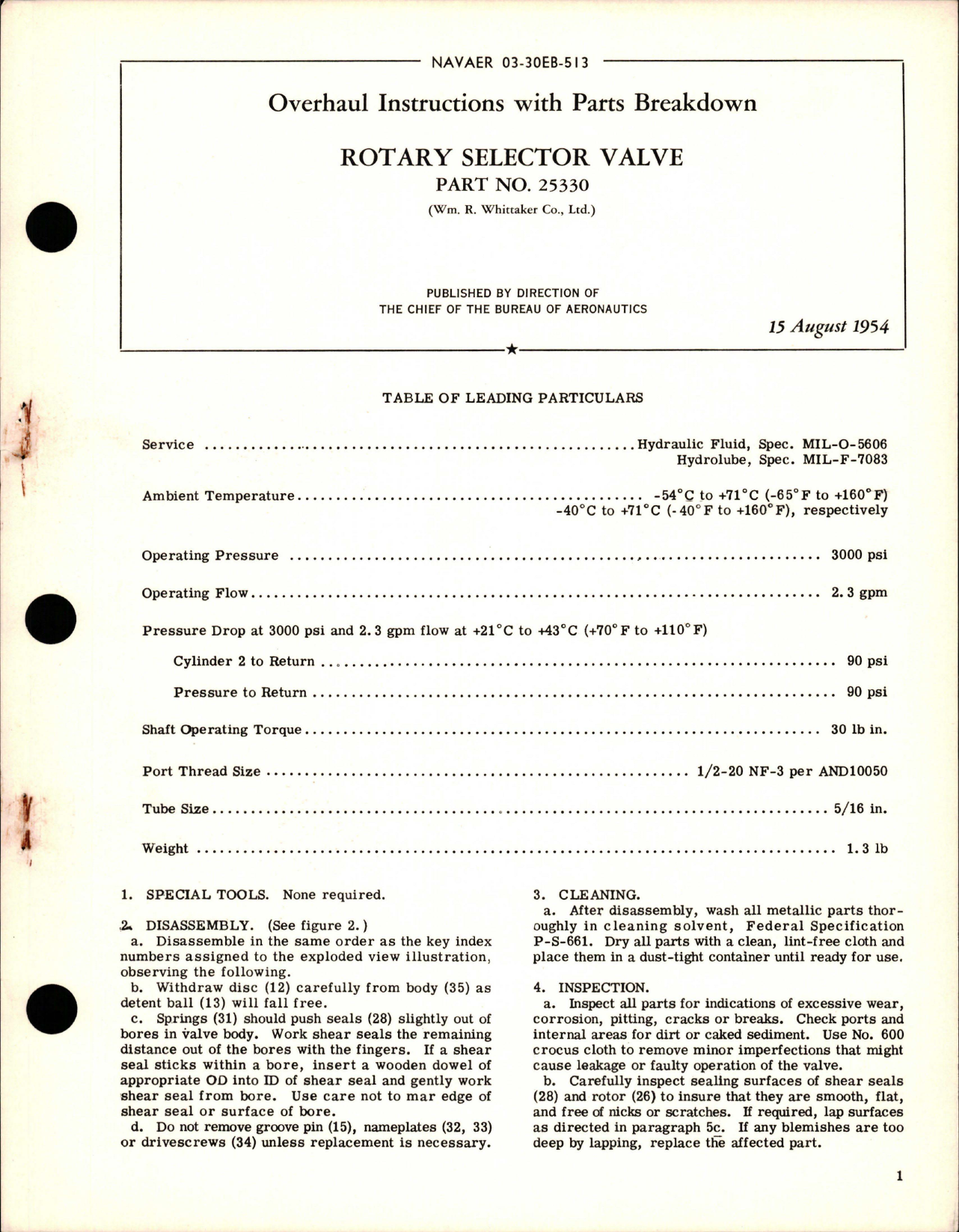 Sample page 1 from AirCorps Library document: Overhaul Instructions with Parts Breakdown for Rotary Selector Valve - Part 25330