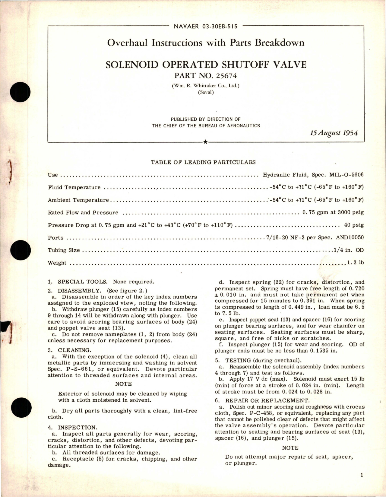 Sample page 1 from AirCorps Library document: Overhaul Instructions with Parts Breakdown for Solenoid Operated Shutoff Valve - Part 25674