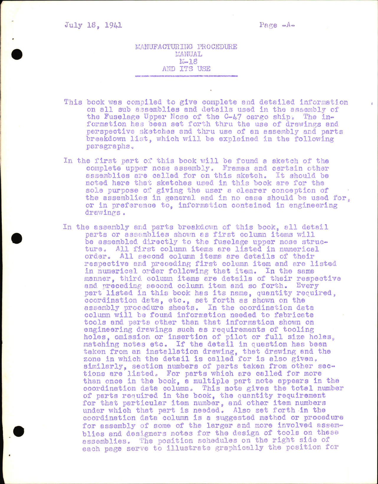 Sample page 4 from AirCorps Library document: C-47 Manufacturing Procedure Manual for Upper Nose Assem. - Fuselage Ships AC 4200 & Subs