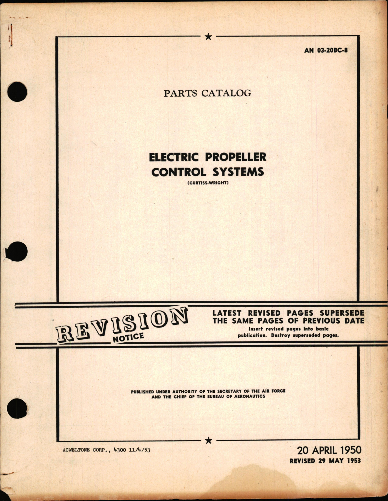 Sample page 1 from AirCorps Library document: Parts Catalog for Electric Propeller Control Systems