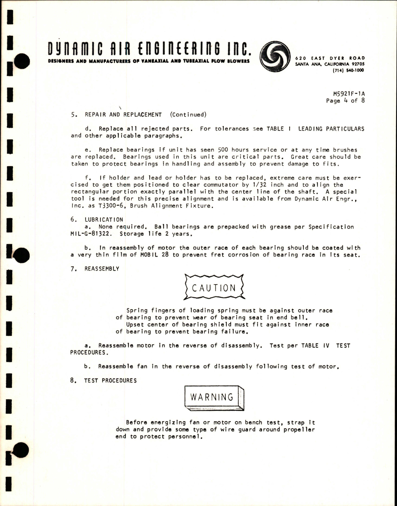 Sample page 5 from AirCorps Library document: Overhaul Instructions for Vaneaxial Fan w Motor M3424G - Part M5921F-1A 