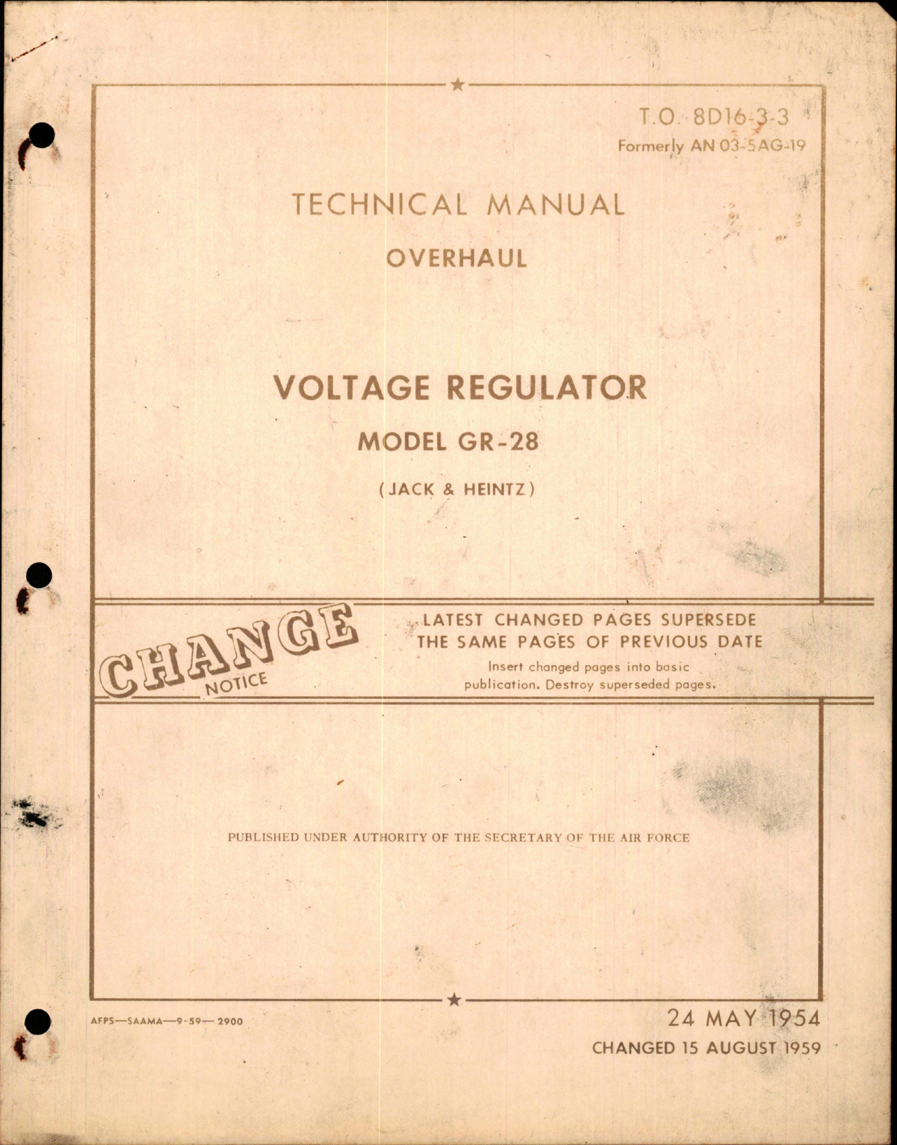 Sample page 1 from AirCorps Library document: Overhaul Manual for Voltage Regulator - Model GR-28