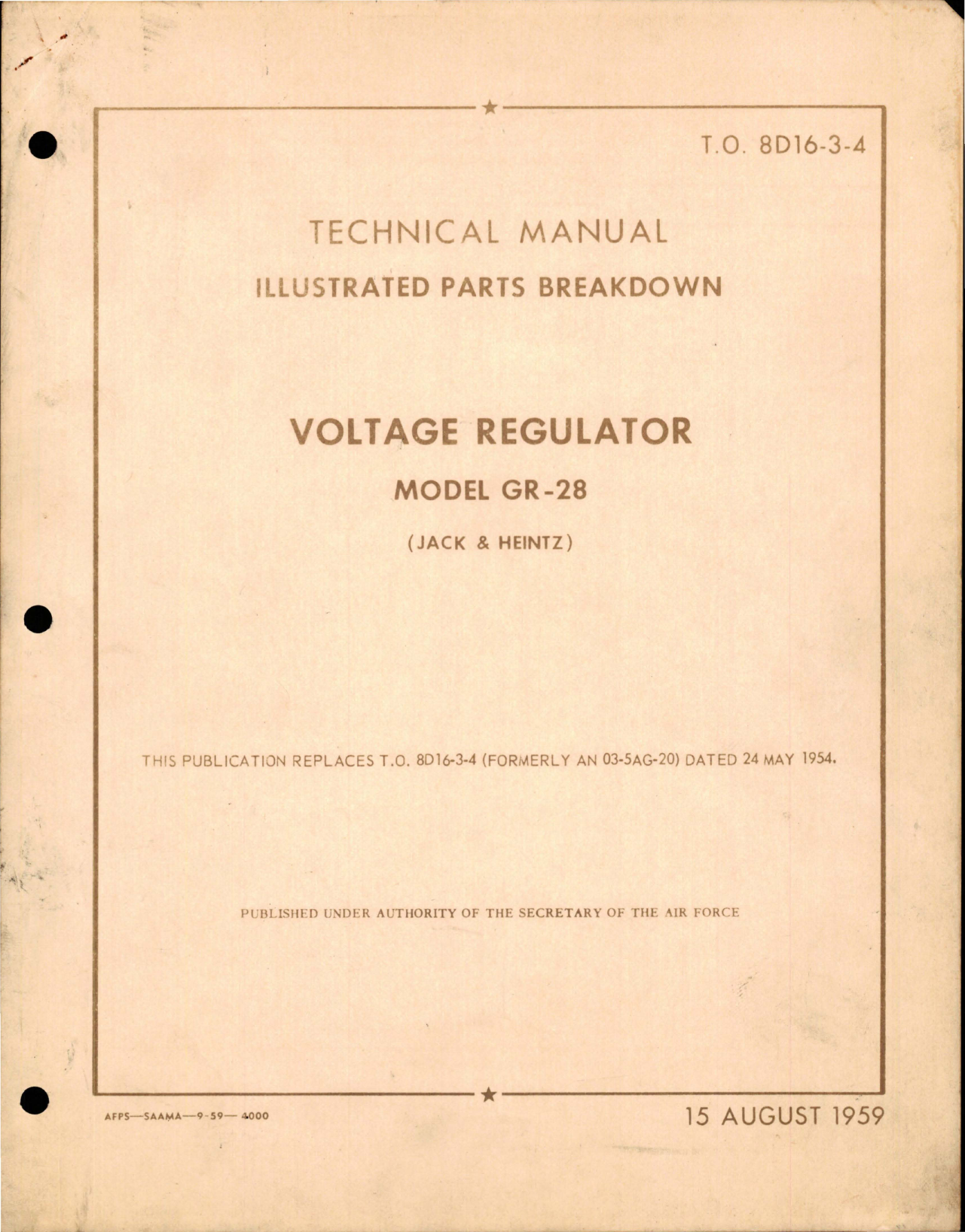 Sample page 1 from AirCorps Library document: Illustrated Parts Breakdown for Voltage Regulator - Model GR-28