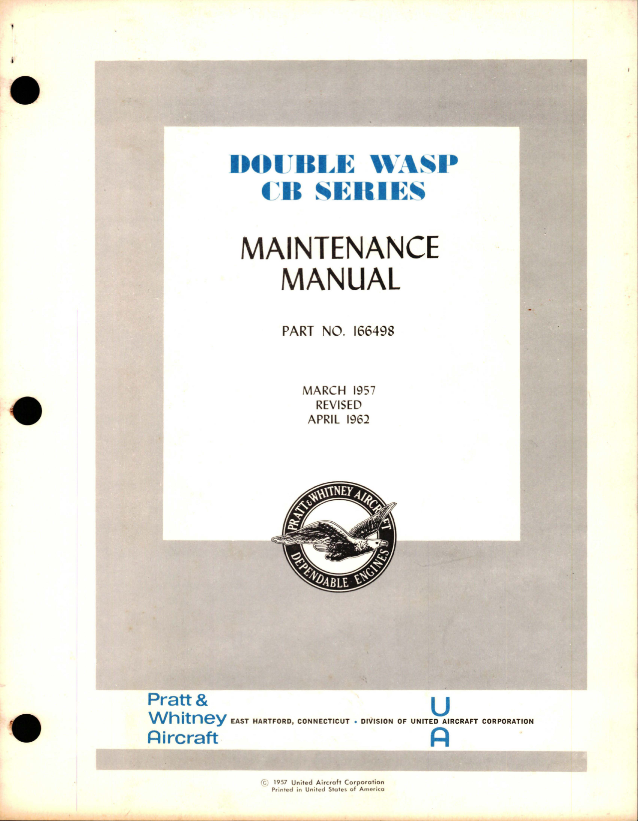 Sample page 1 from AirCorps Library document: Maintenance Manual for Double Wasp CB Series - Part 166498 