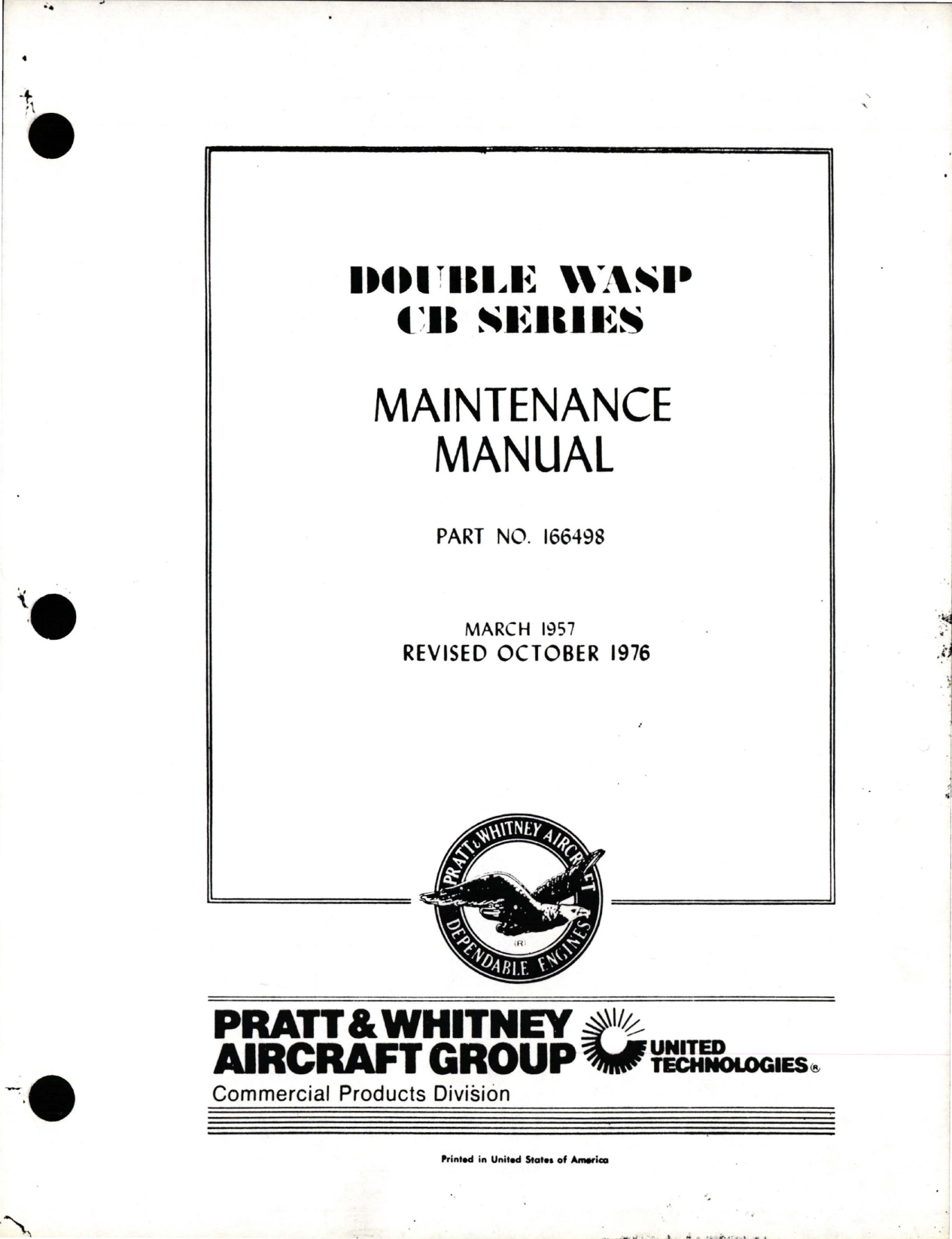 Sample page 1 from AirCorps Library document: Maintenance Manual for Double Wasp CB Series - Part 166498