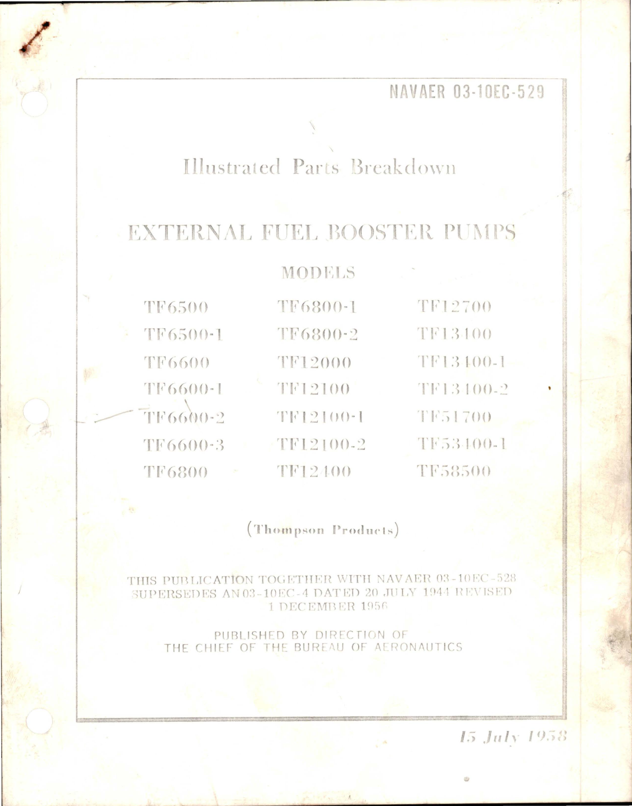 Sample page 1 from AirCorps Library document: Illustrated Parts Breakdown for External Fuel Booster Pumps